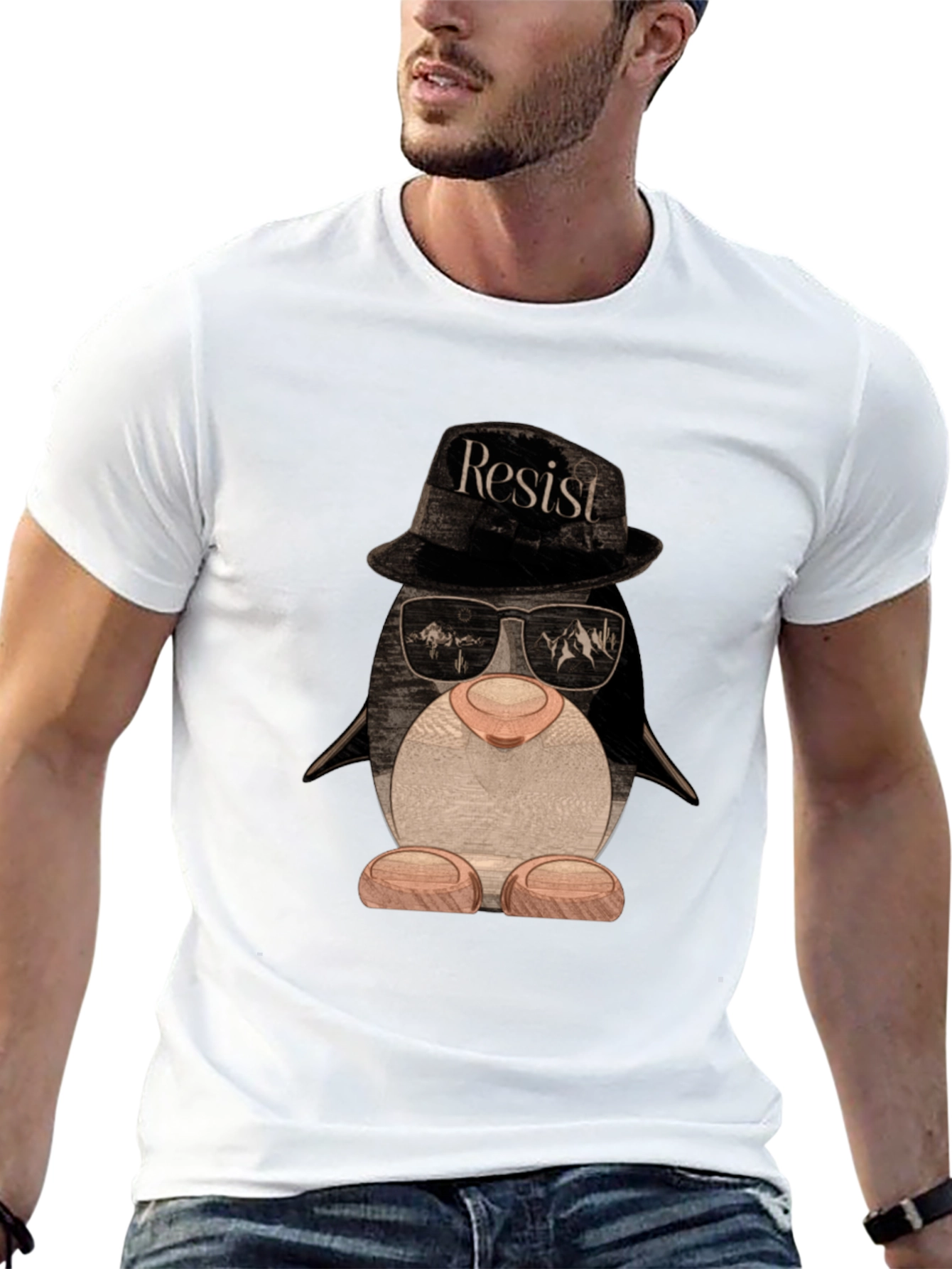 Resist Penguin T-Shirt - Novelty Graphic Tee
