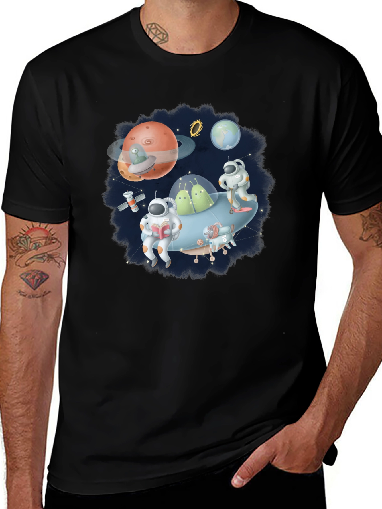 Cosmic Crew Graphic Tee - Black Cotton Blend
