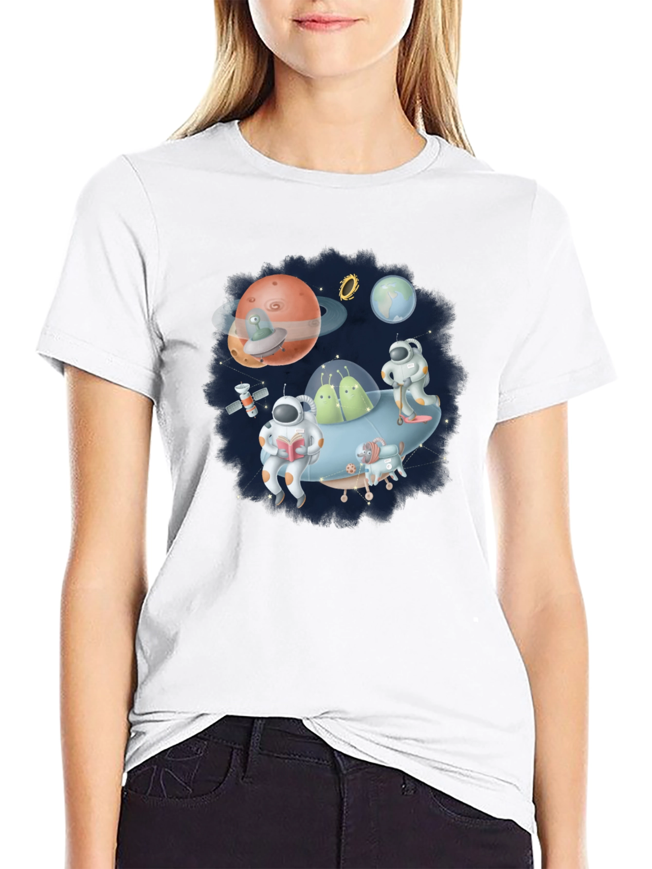 Cosmic Crew Graphic Tee - Black Cotton Blend