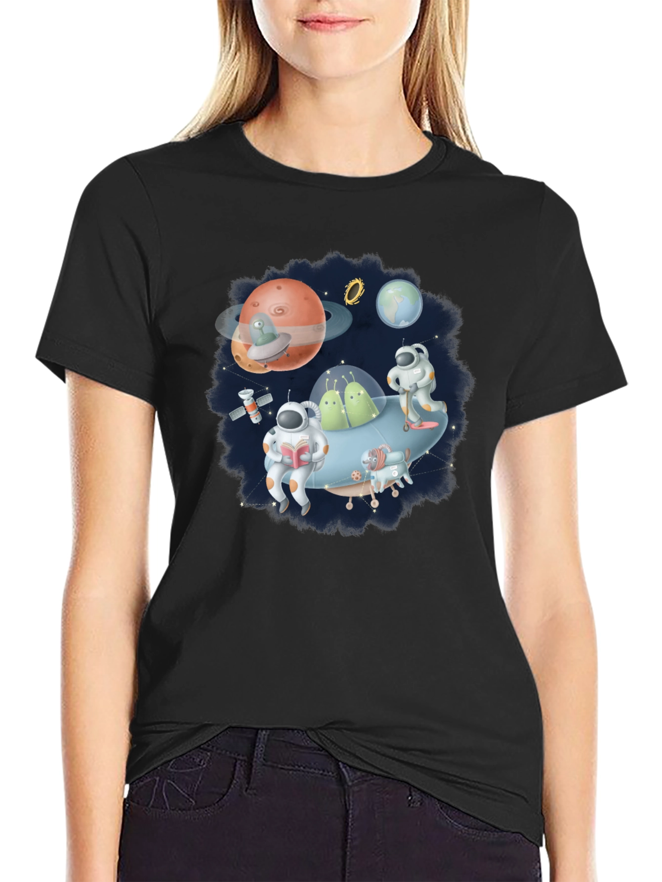 Cosmic Crew Graphic Tee - Black Cotton Blend