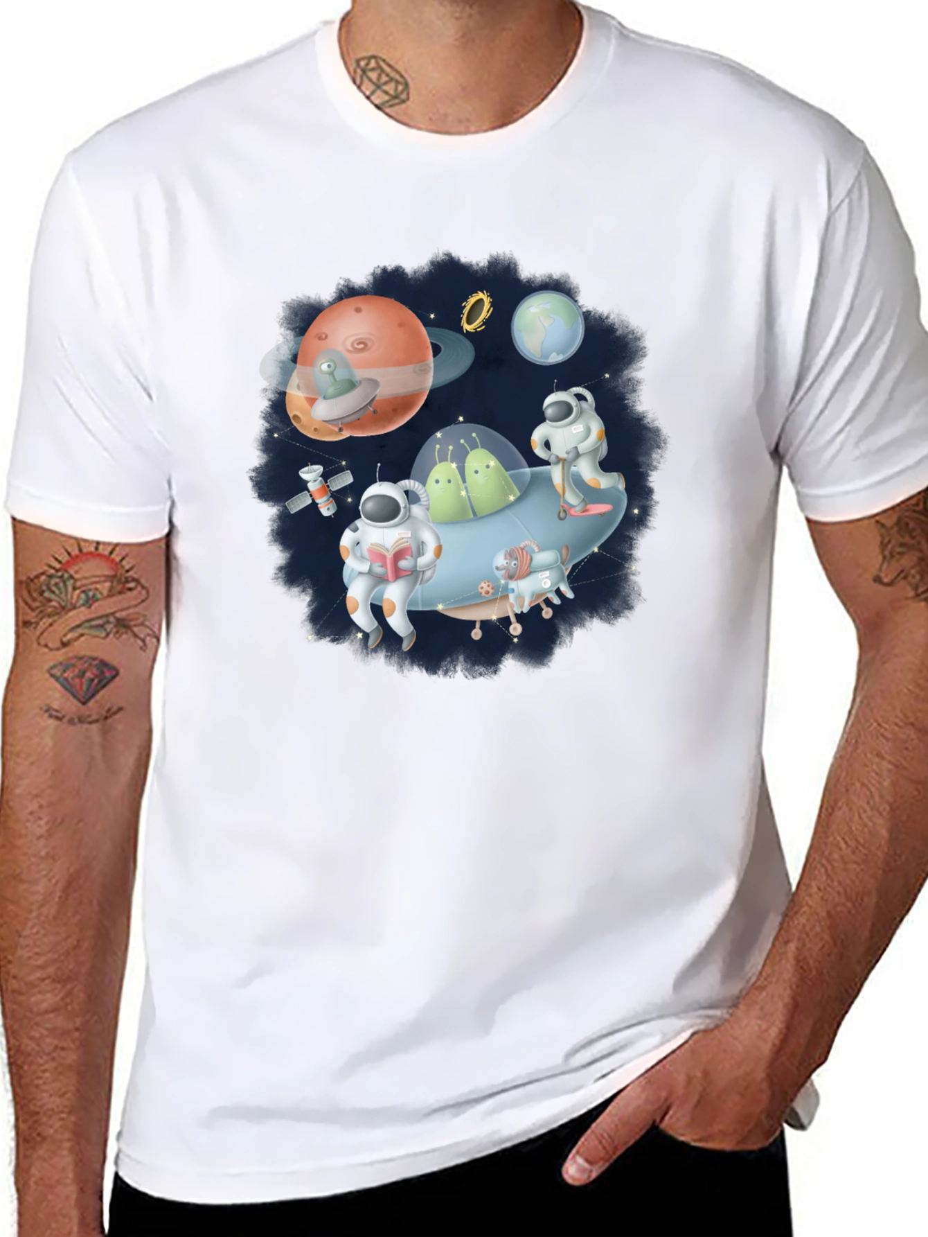Cosmic Crew Graphic Tee - Black Cotton Blend