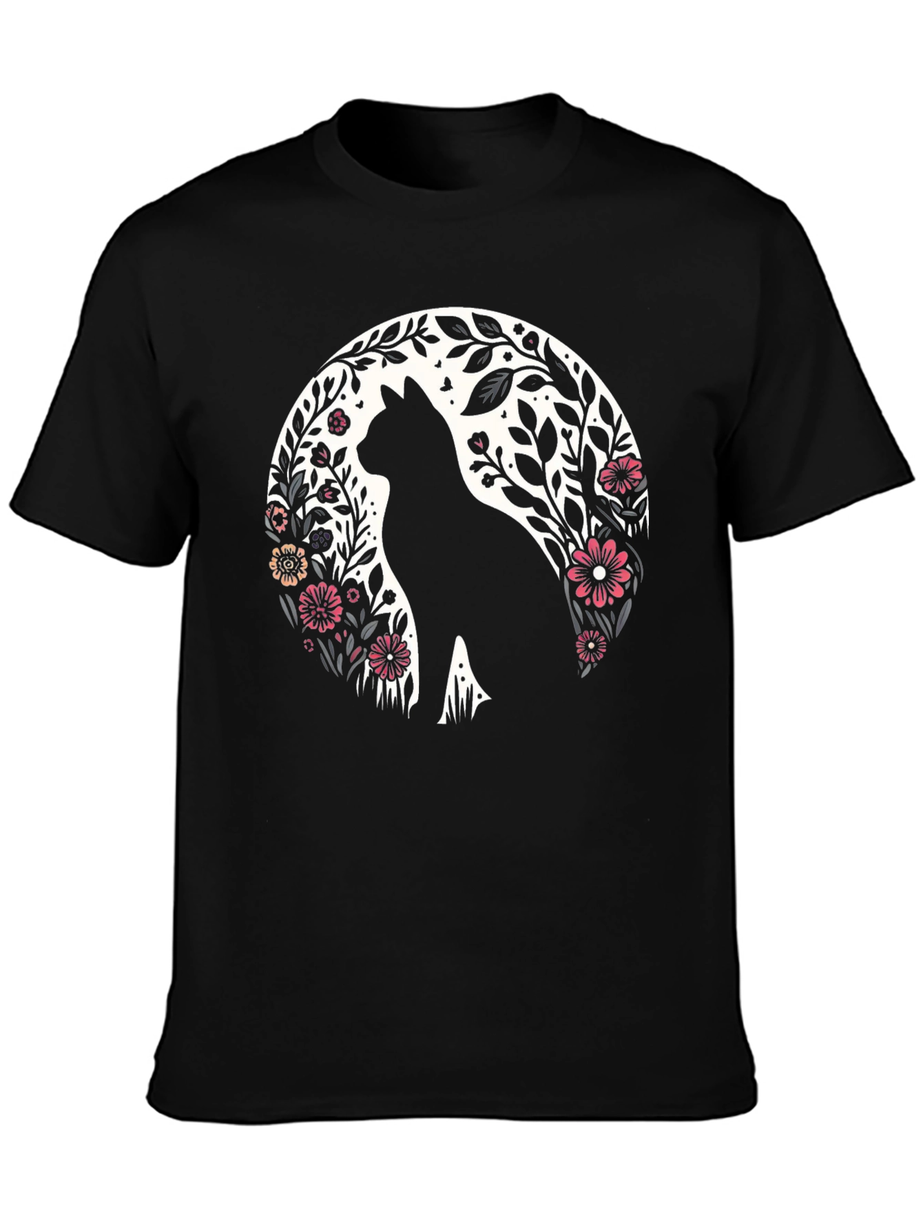 Floral Cat Silhouette T-Shirt