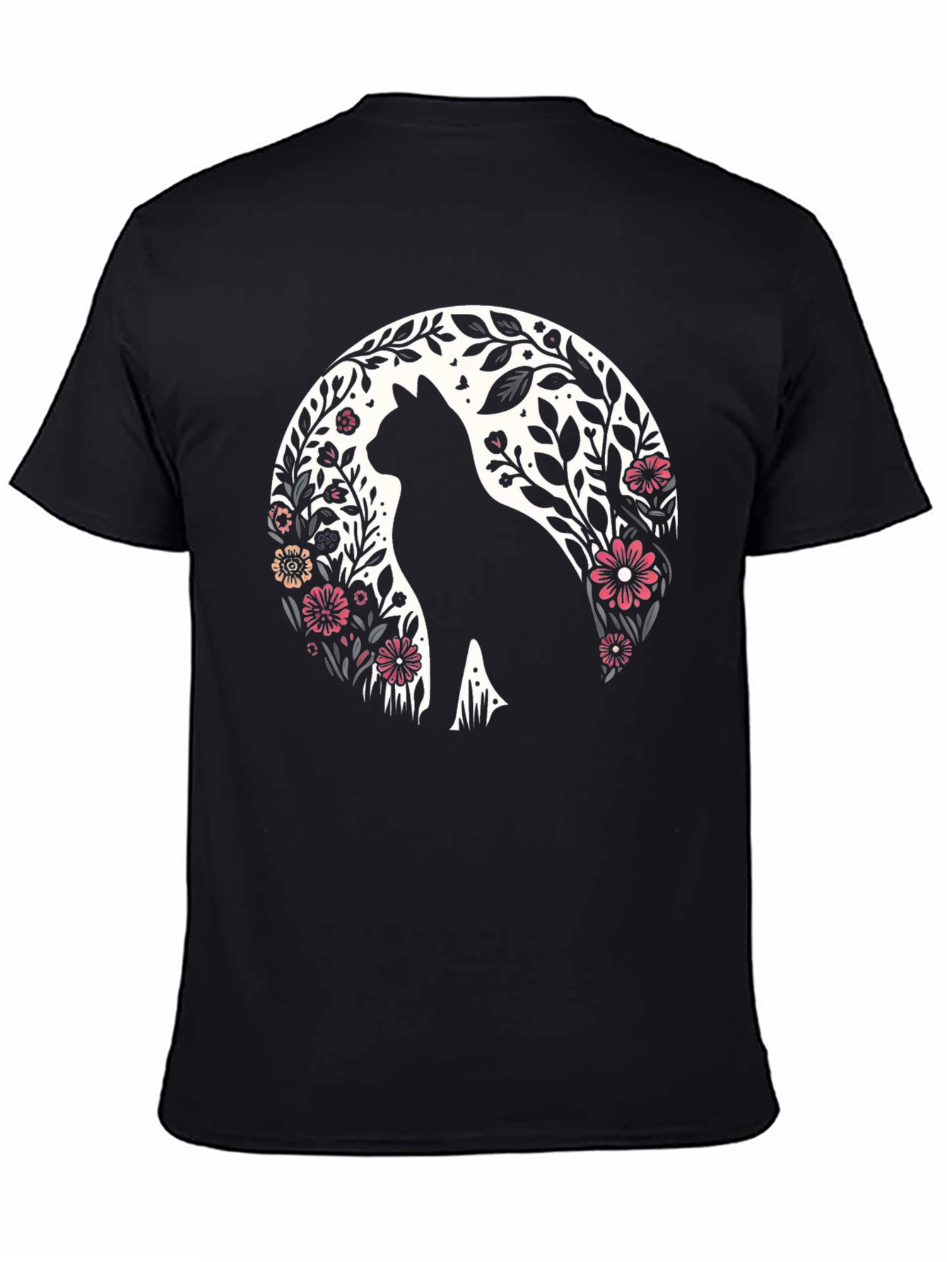 Floral Cat Silhouette T-Shirt