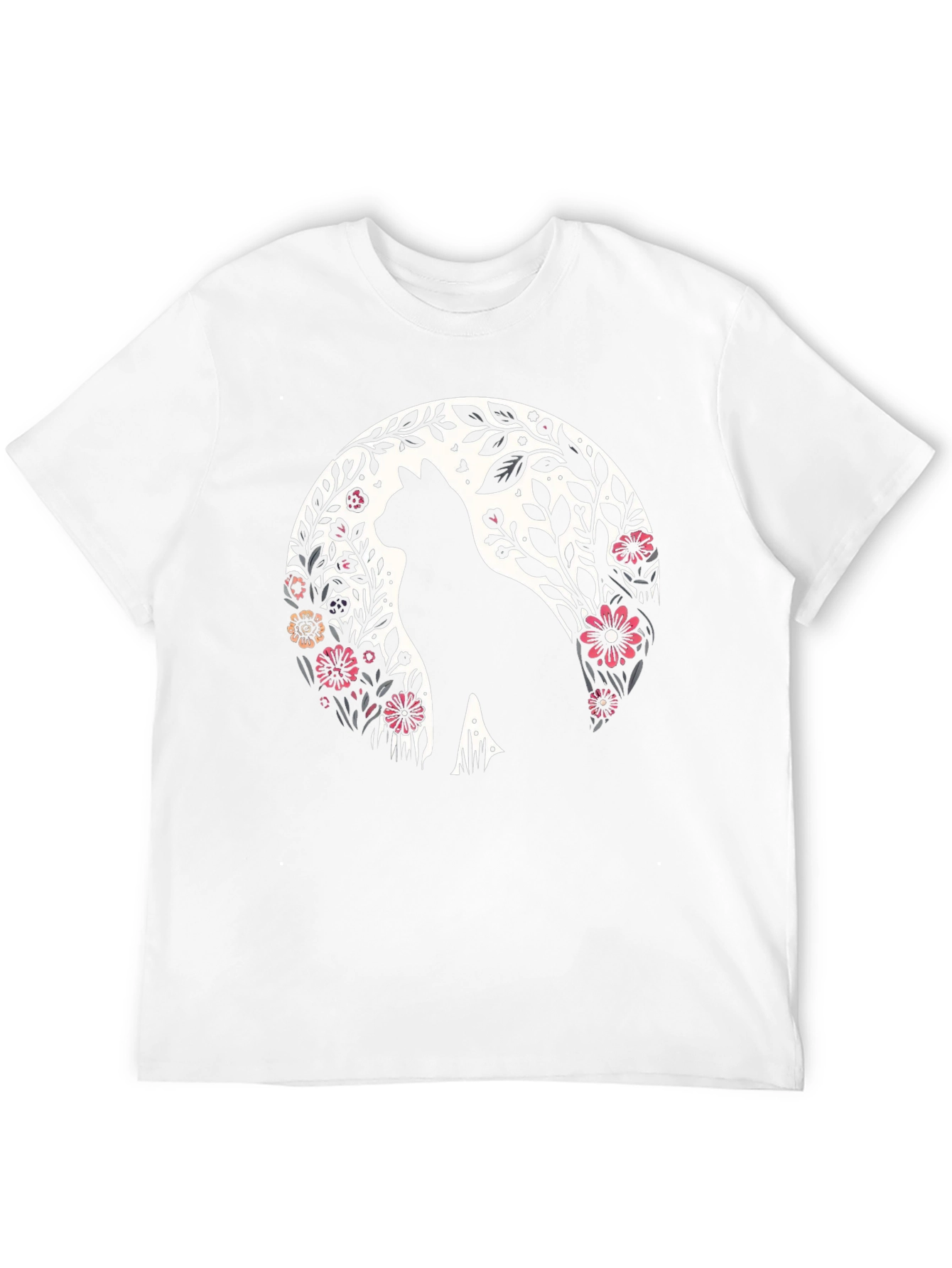 Floral Cat Silhouette T-Shirt