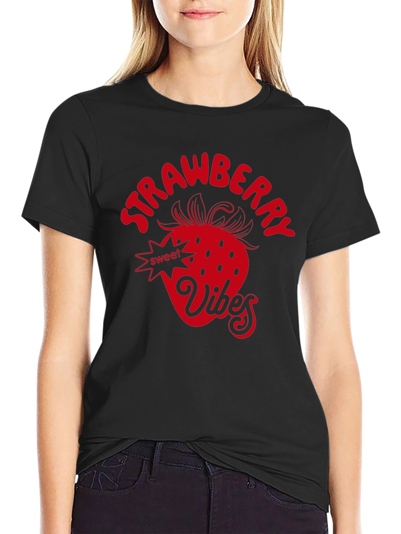 Strawberry Vibes Graphic Tee - Black