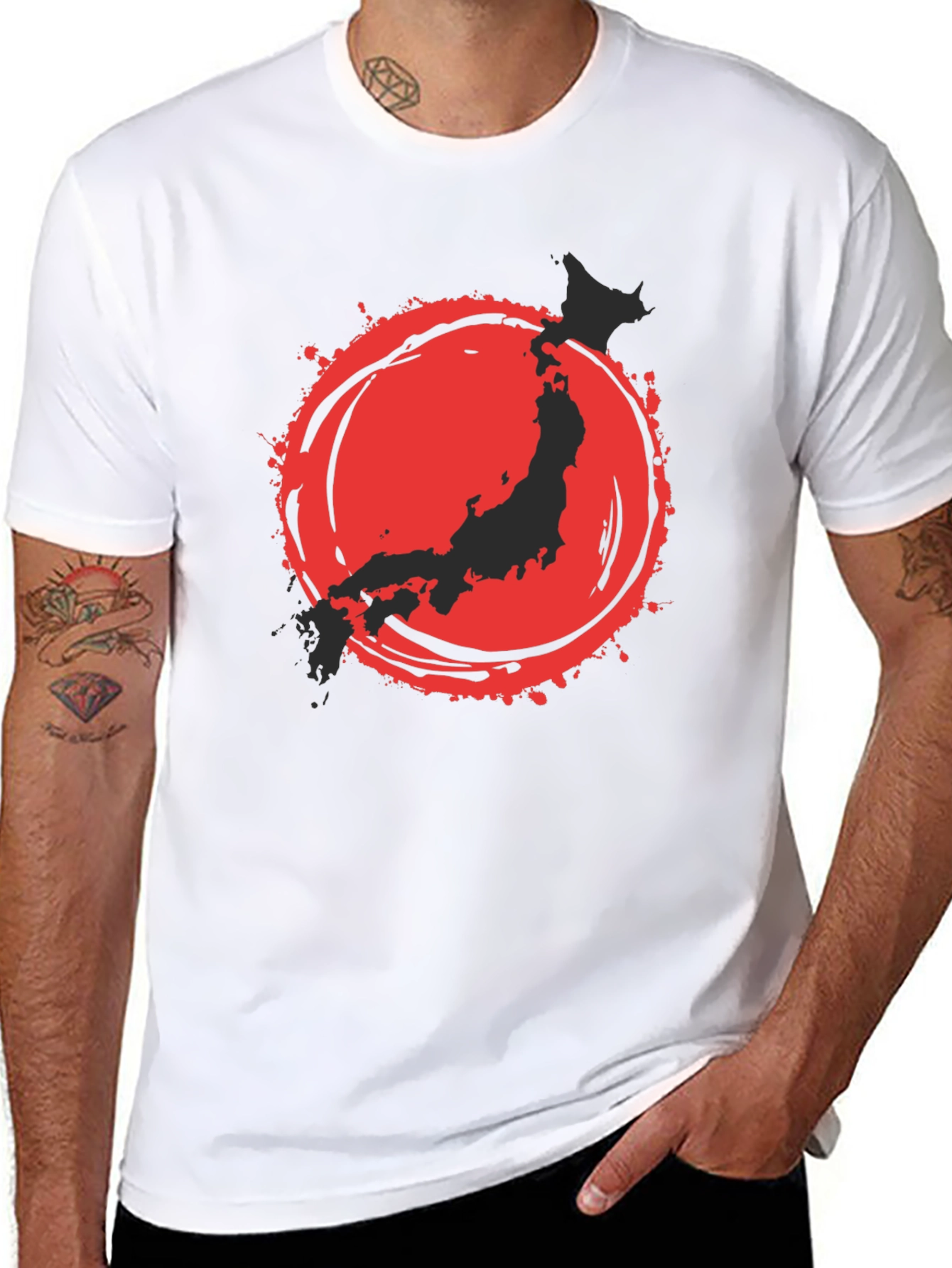 Japanese Flag Graphic Tee - Black Cotton Blend