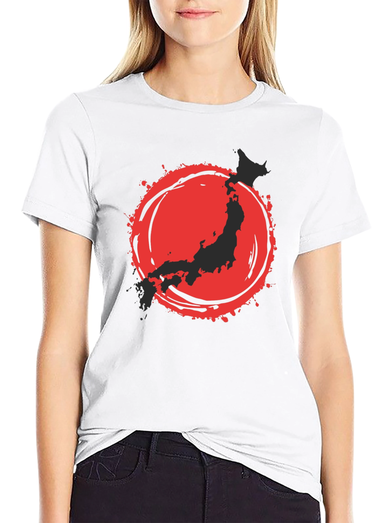 Japanese Flag Graphic Tee - Black Cotton Blend