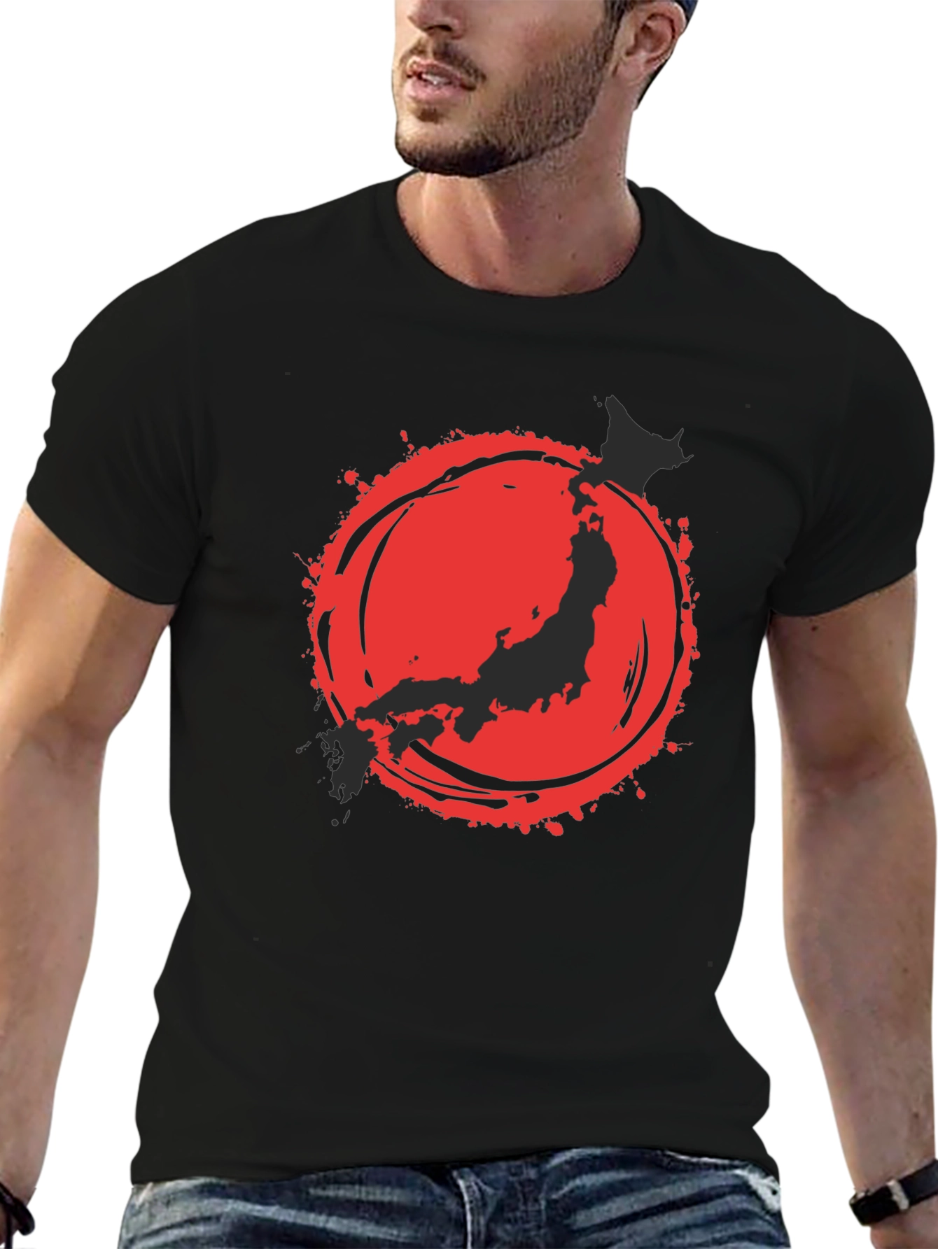 Japanese Flag Graphic Tee - Black Cotton Blend