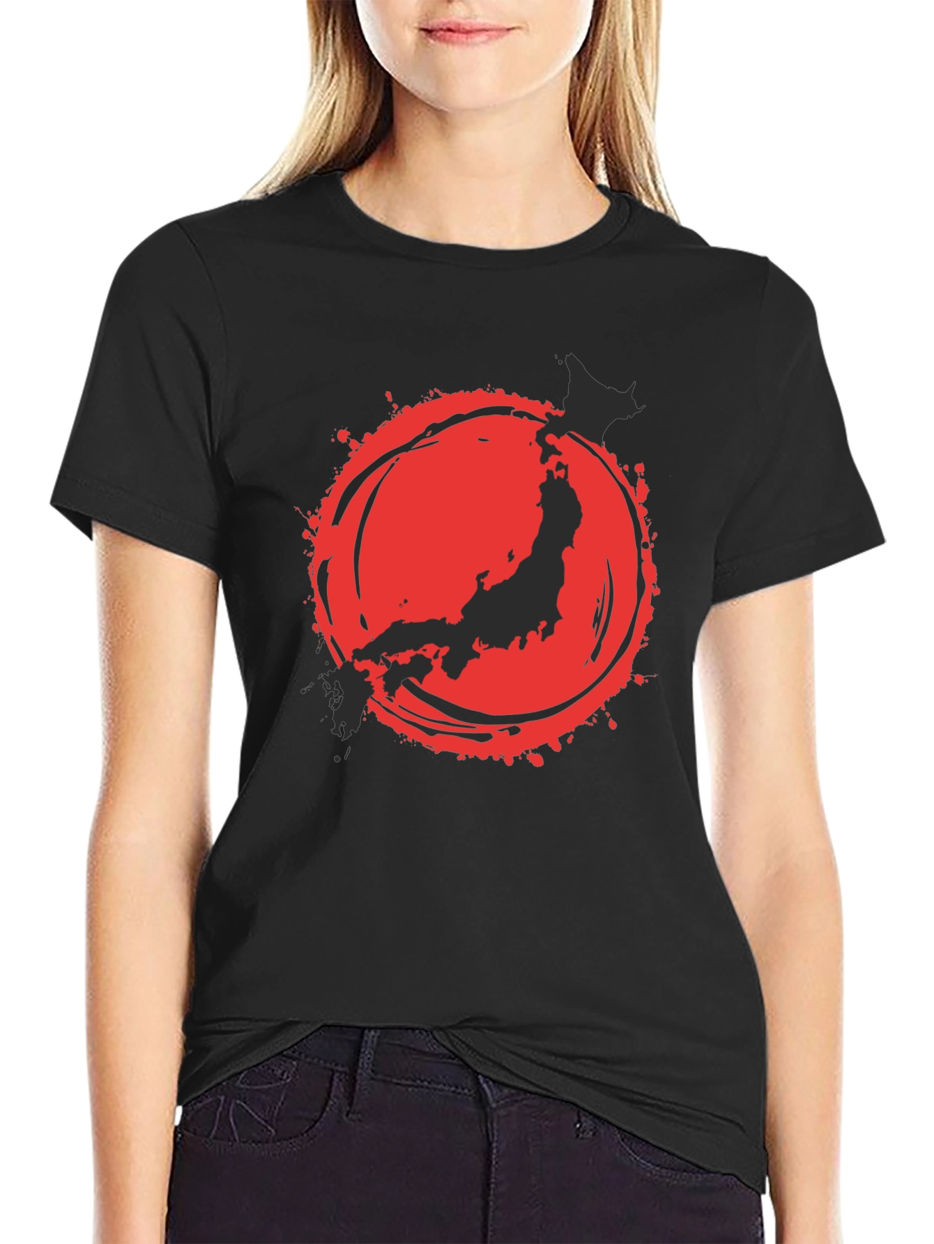 Japanese Flag Graphic Tee - Black Cotton Blend