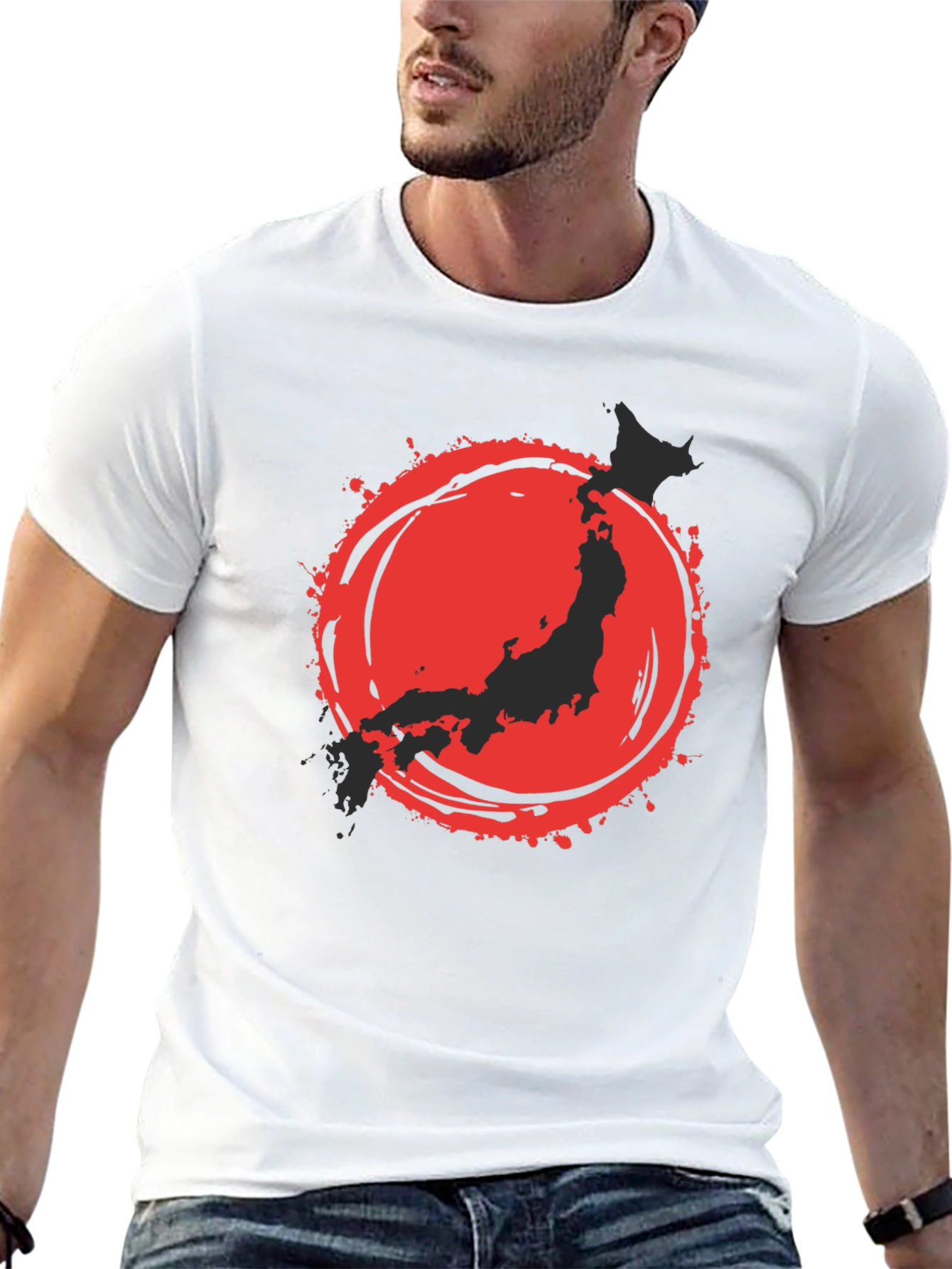 Japanese Flag Graphic Tee - Black Cotton Blend