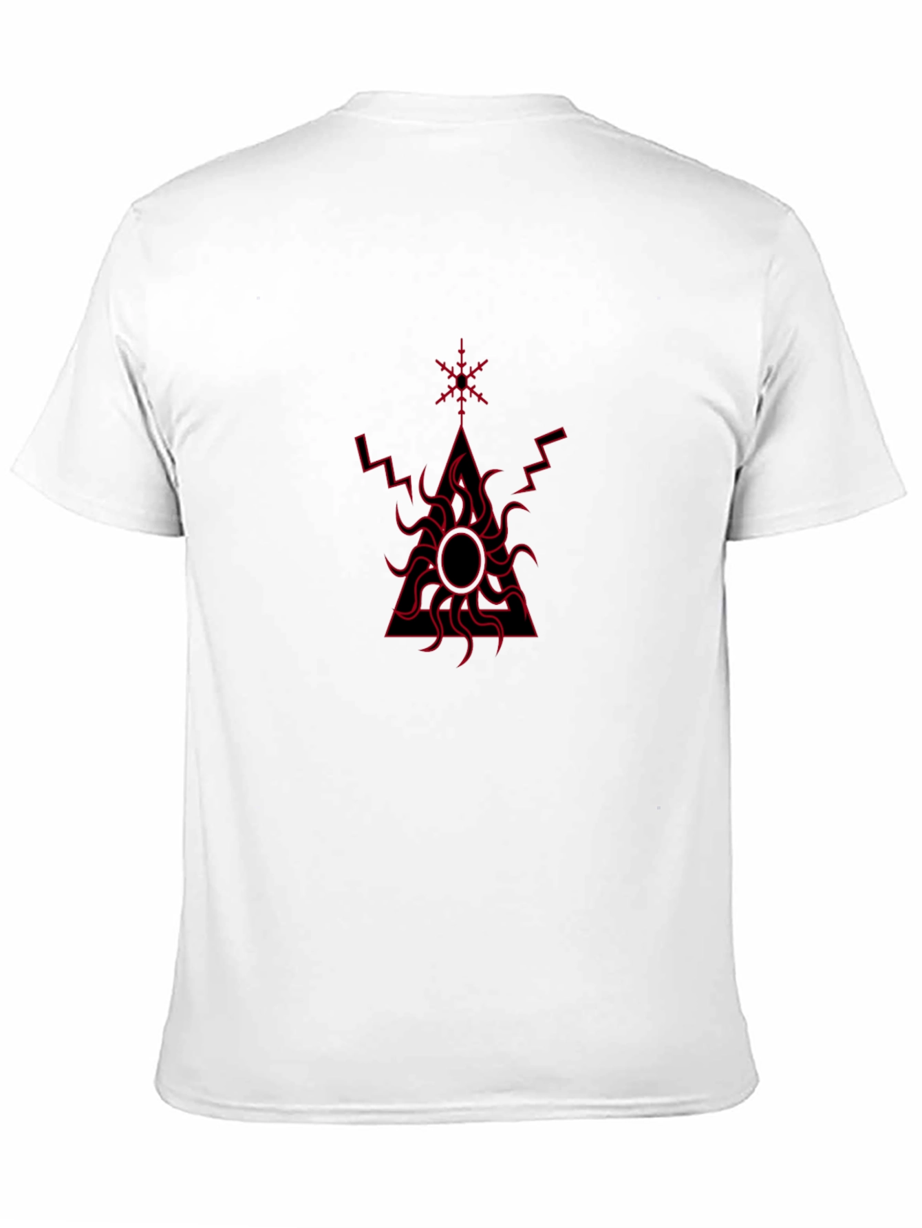 Black T-Shirt with Red Geometric Sun Design