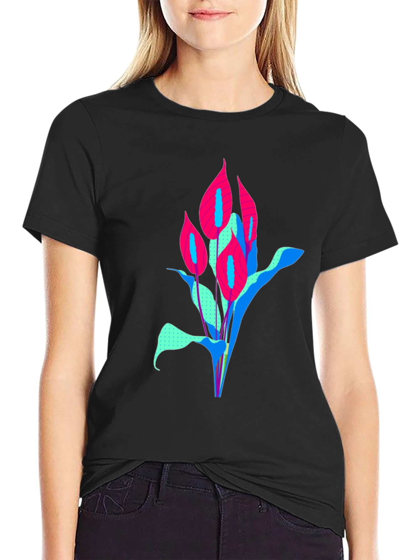Modern Floral Graphic Tee - Bold Artistic Design