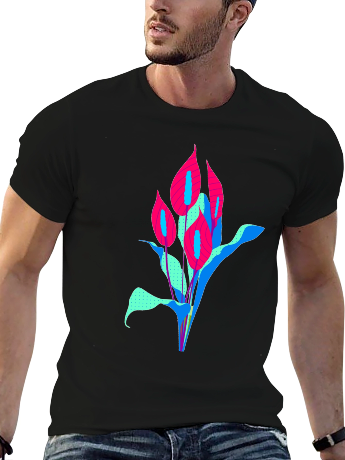 Modern Floral Graphic Tee - Bold Artistic Design