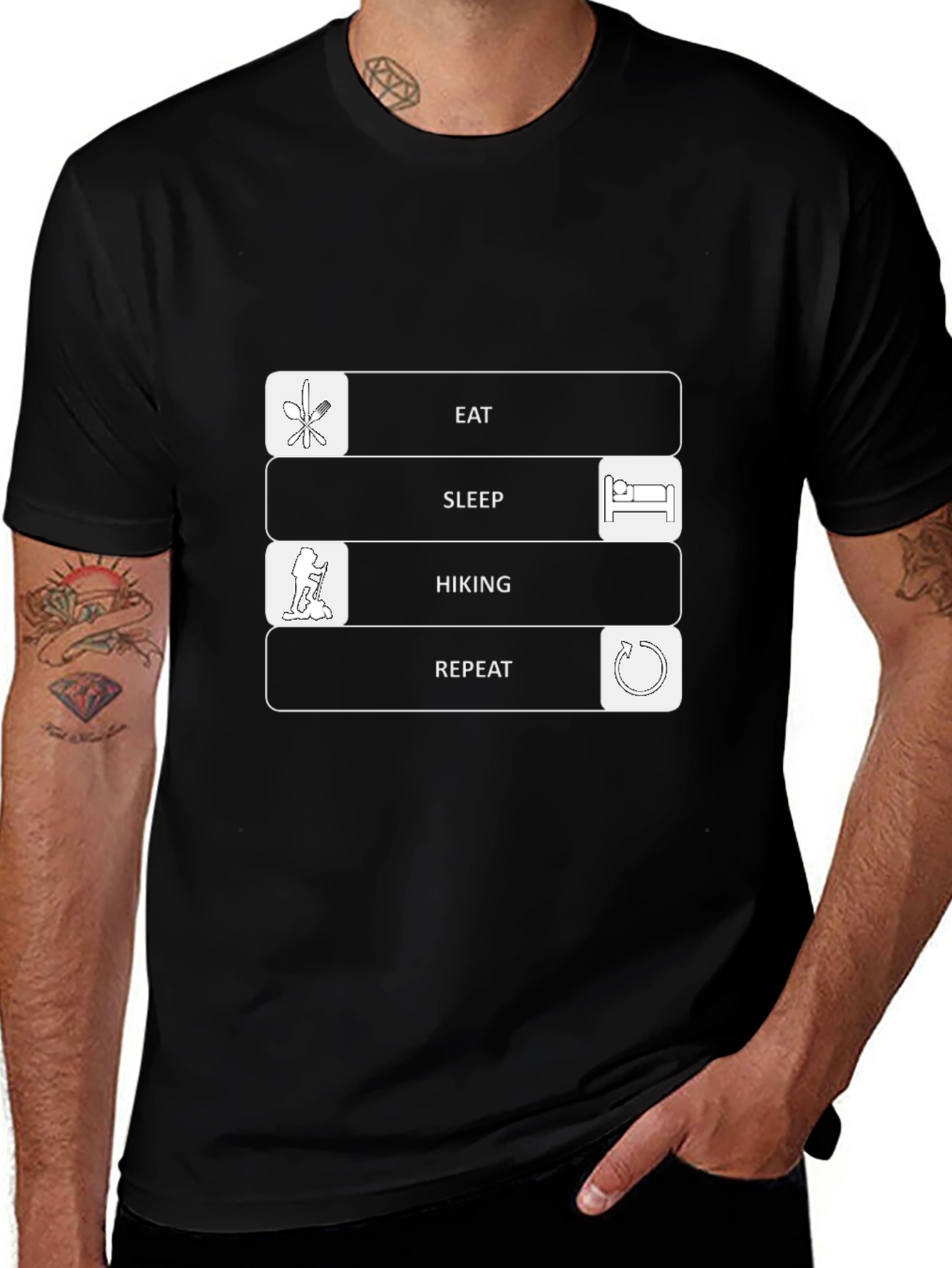 Eat Sleep Hiking Repeat Black Graphic T-Shirt