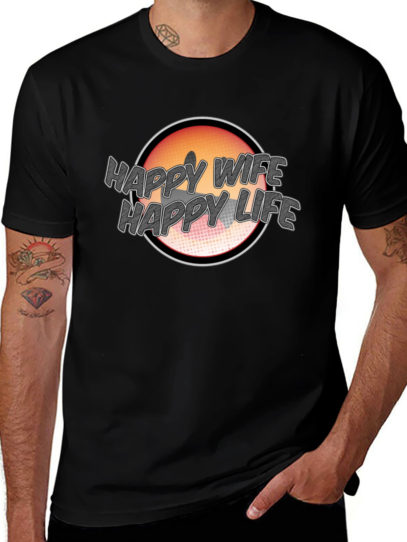 Happy Wife Happy Life Graphic Tee - Black