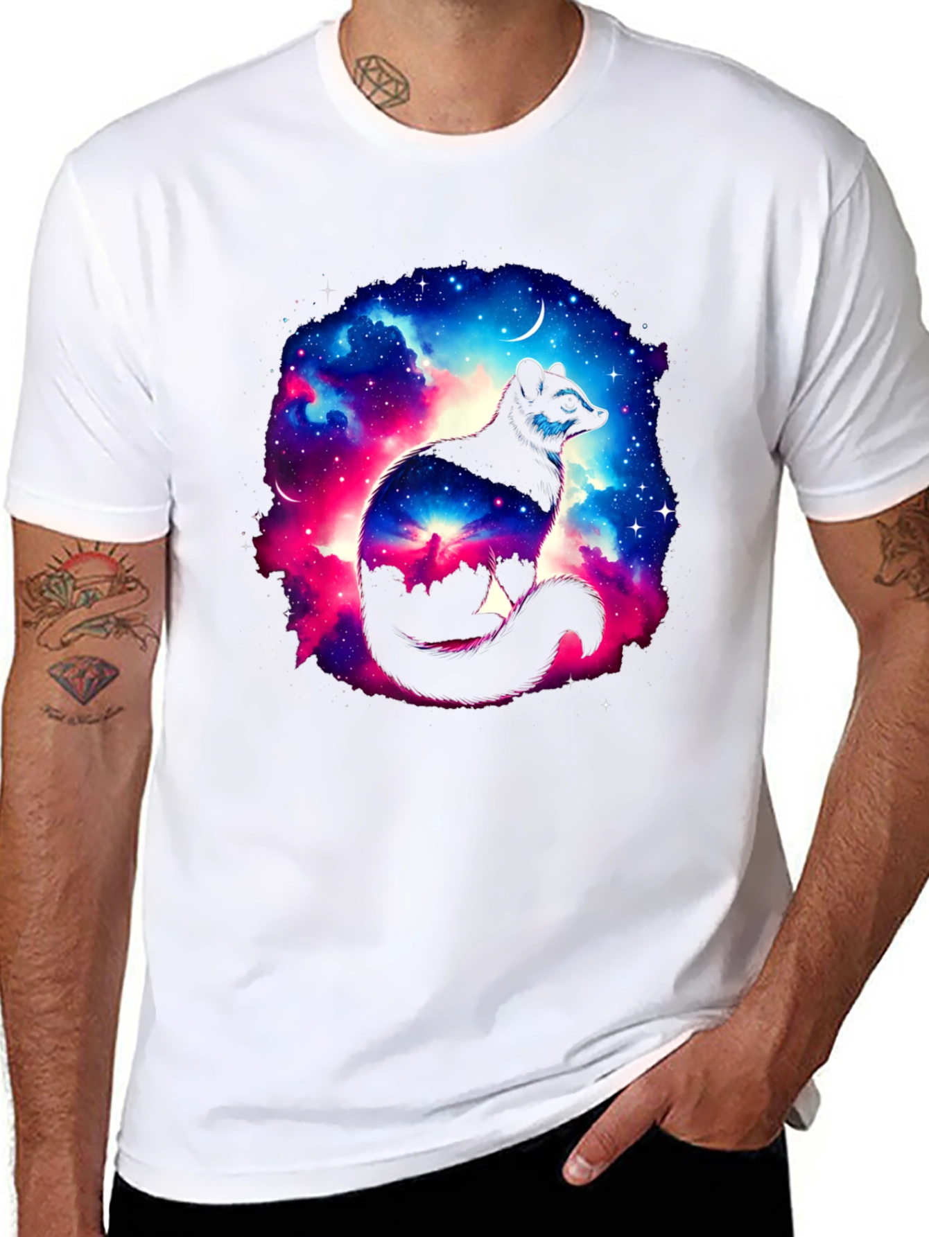 Cosmic Raccoon Graphic Tee - Black Cotton Blend