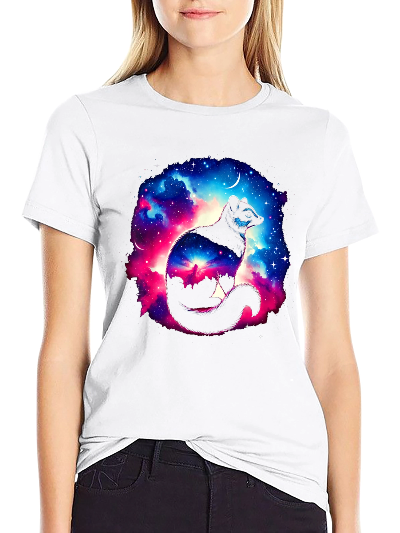 Cosmic Raccoon Graphic Tee - Black Cotton Blend