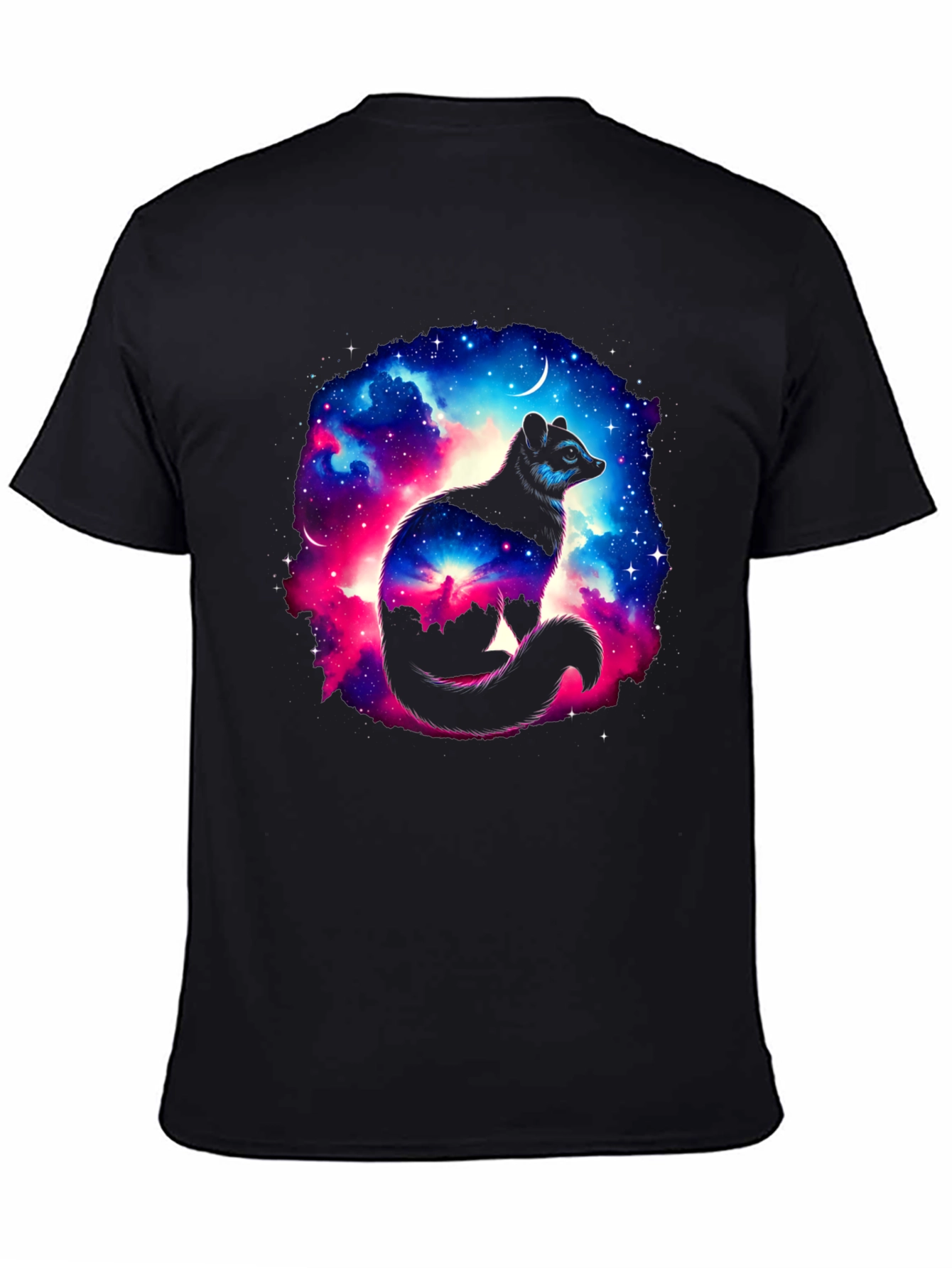 Cosmic Raccoon Graphic Tee - Black Cotton Blend