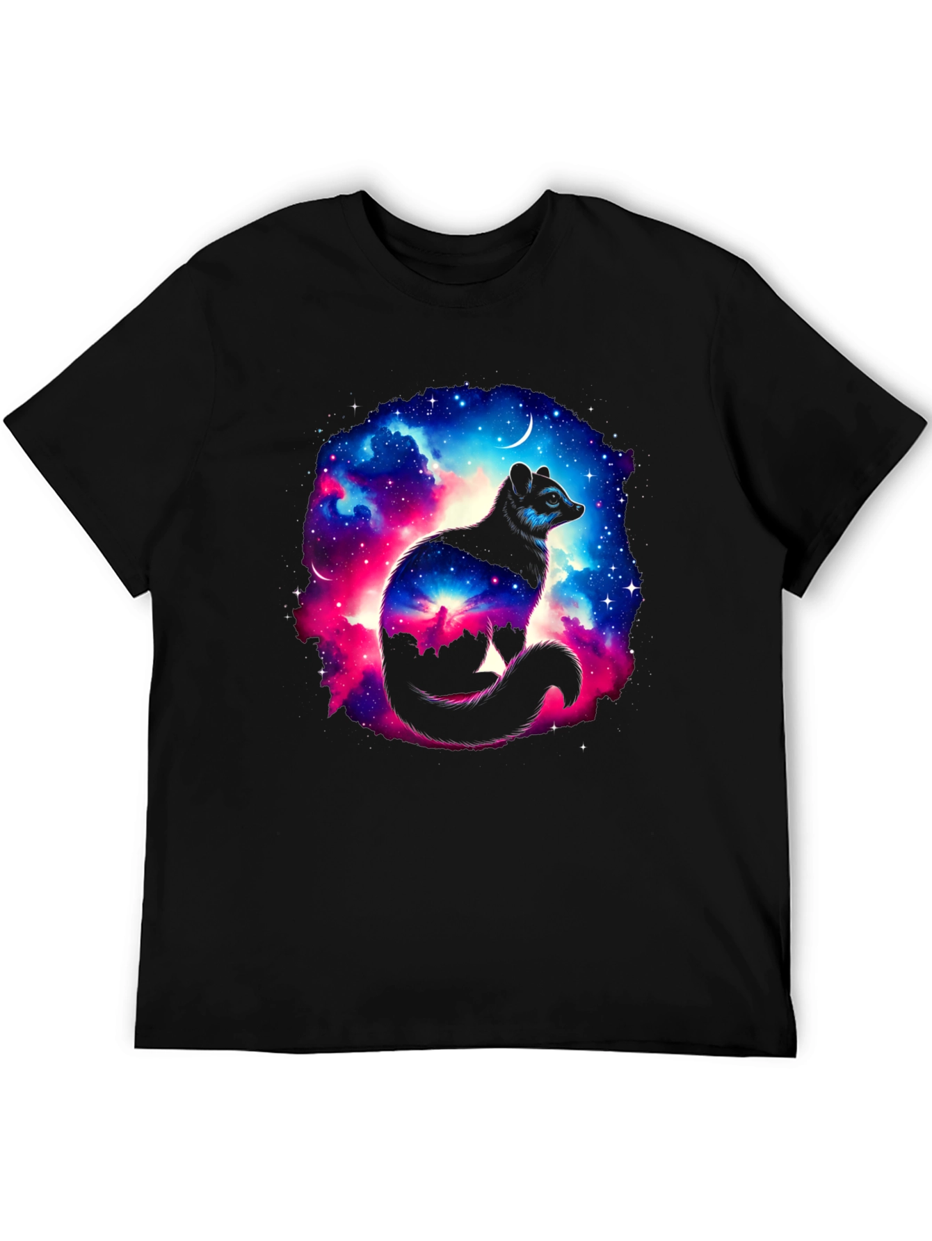 Cosmic Raccoon Graphic Tee - Black Cotton Blend