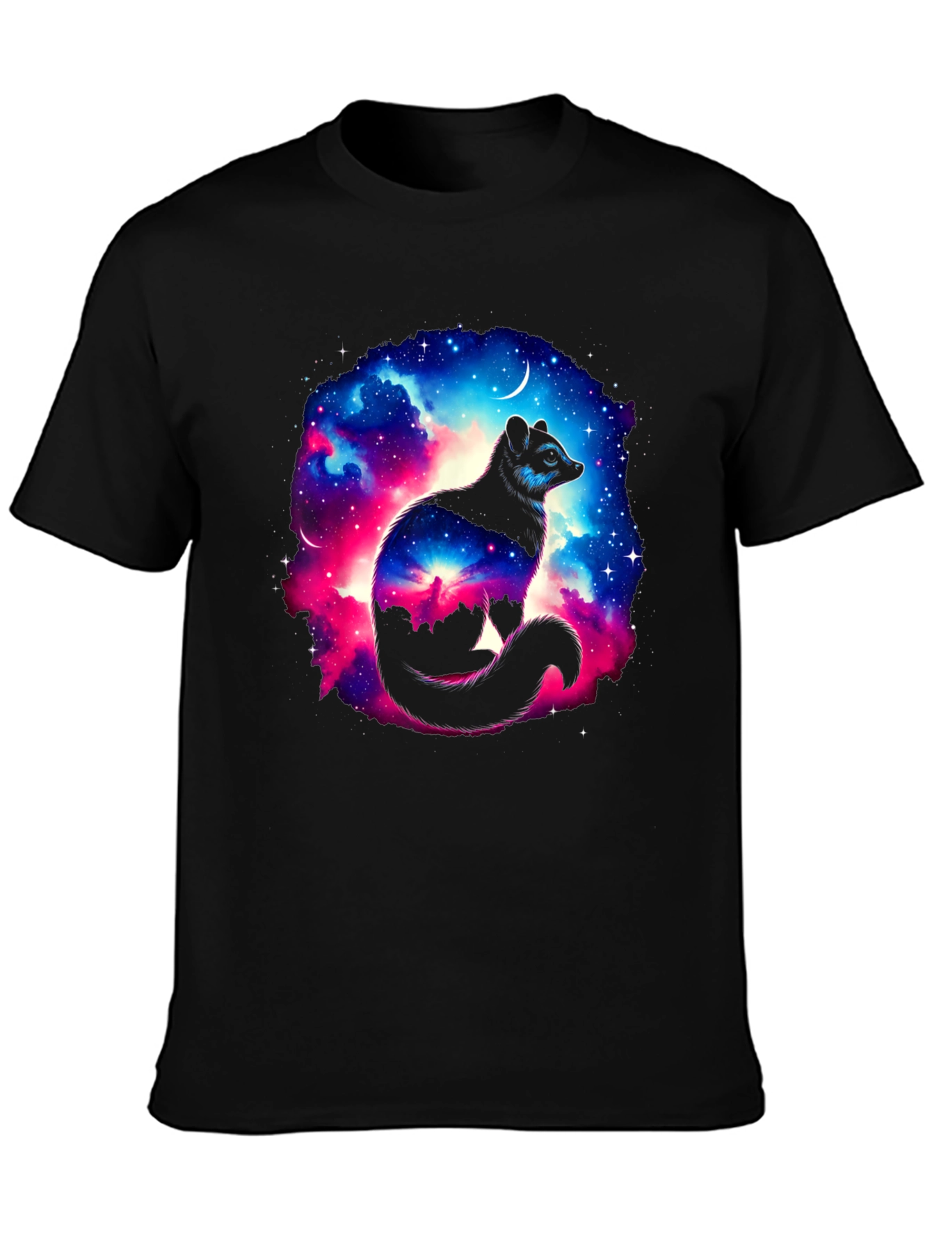Cosmic Raccoon Graphic Tee - Black Cotton Blend