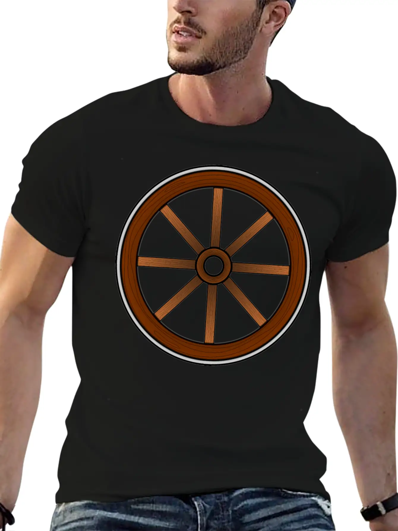 Cartwheel With Wood Effect Unisex Casual T-Shirt – Clean Design For Daily Comfort