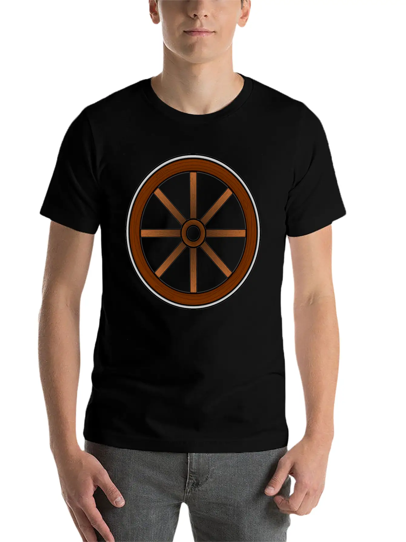 Cartwheel With Wood Effect Unisex Casual T-Shirt – Clean Design For Daily Comfort