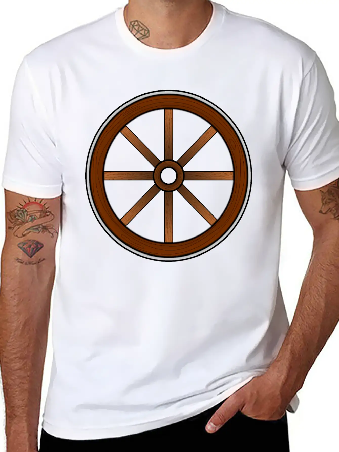Cartwheel With Wood Effect Unisex Casual T-Shirt – Clean Design For Daily Comfort