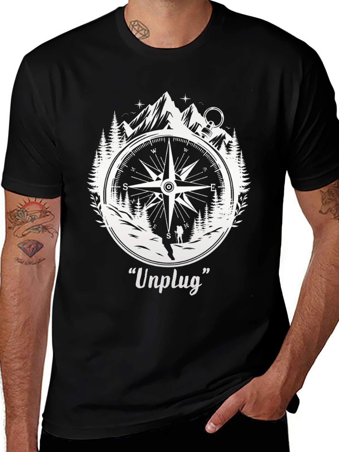 Unplug Compass Graphic Tee - Adventure Awaits