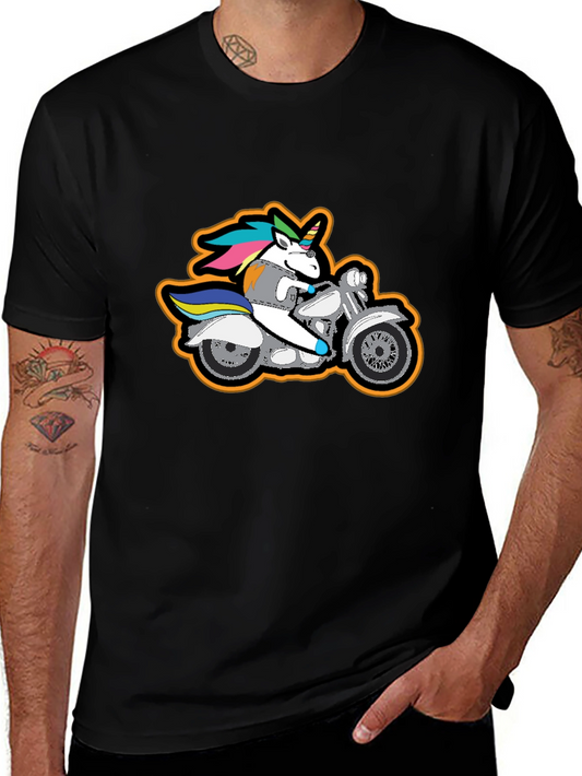 Unicorn Motorcycle Graphic Tee - Cool Black Shirt