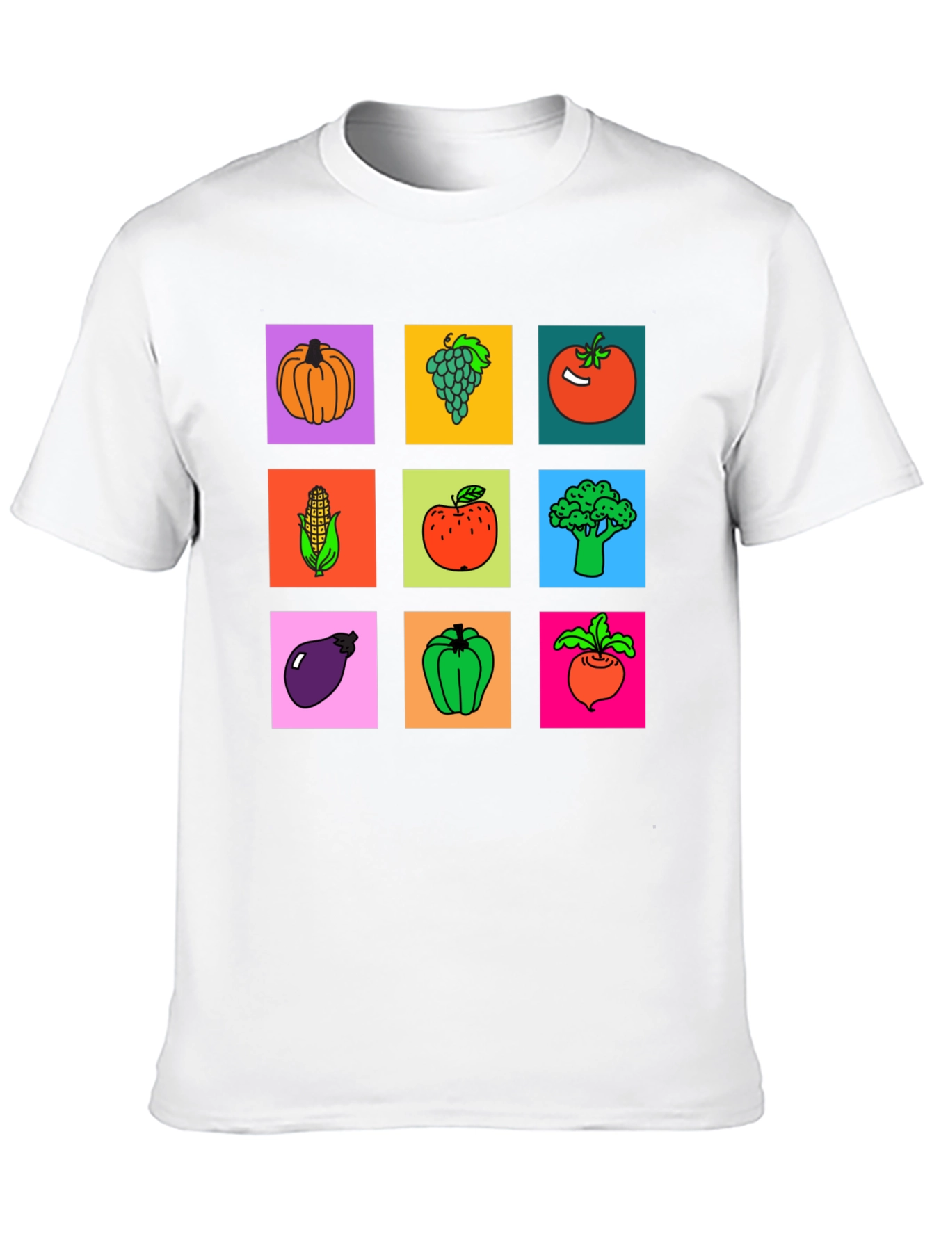 Vibrant Vegetable & Fruit Graphic Print T-Shirt