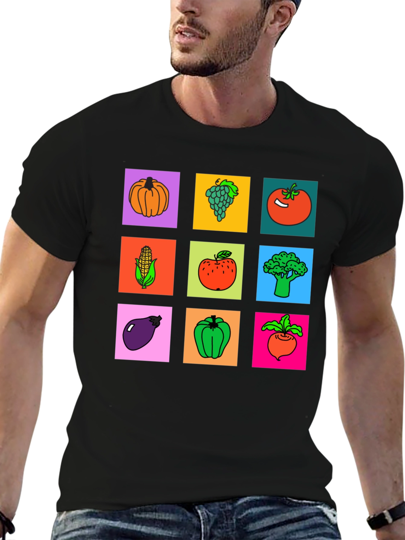 Vibrant Vegetable & Fruit Graphic Print T-Shirt