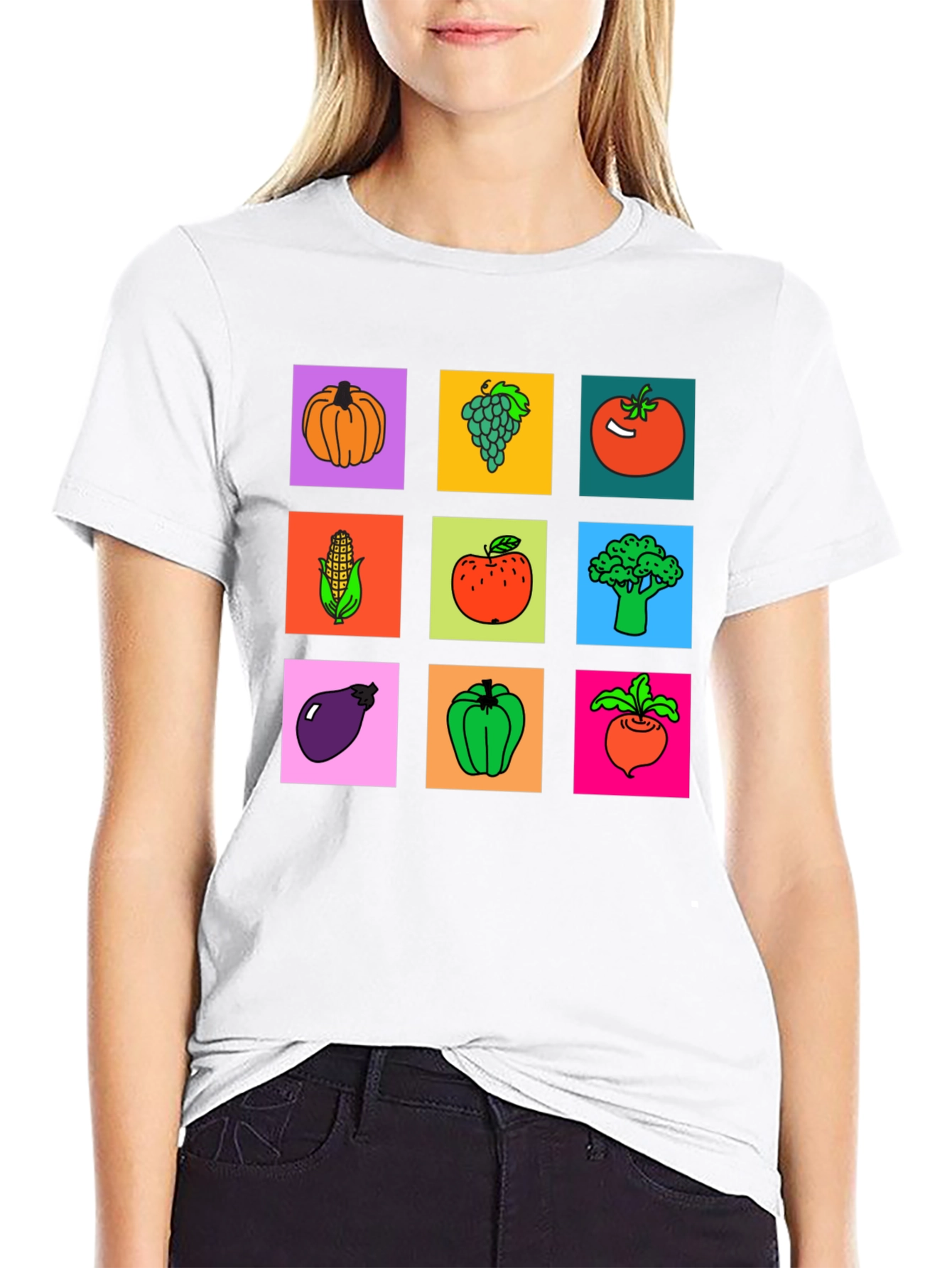 Vibrant Vegetable & Fruit Graphic Print T-Shirt