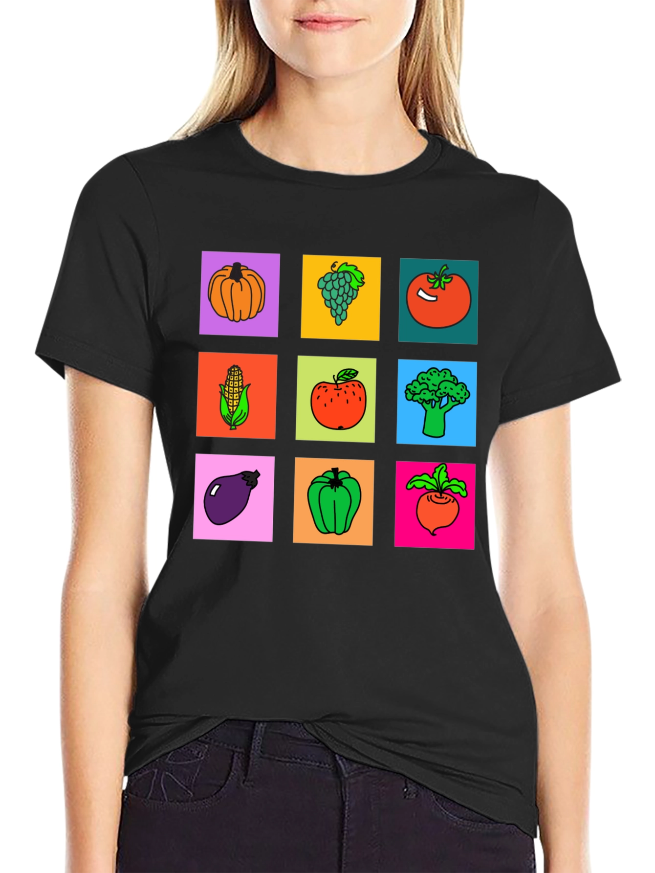Vibrant Vegetable & Fruit Graphic Print T-Shirt