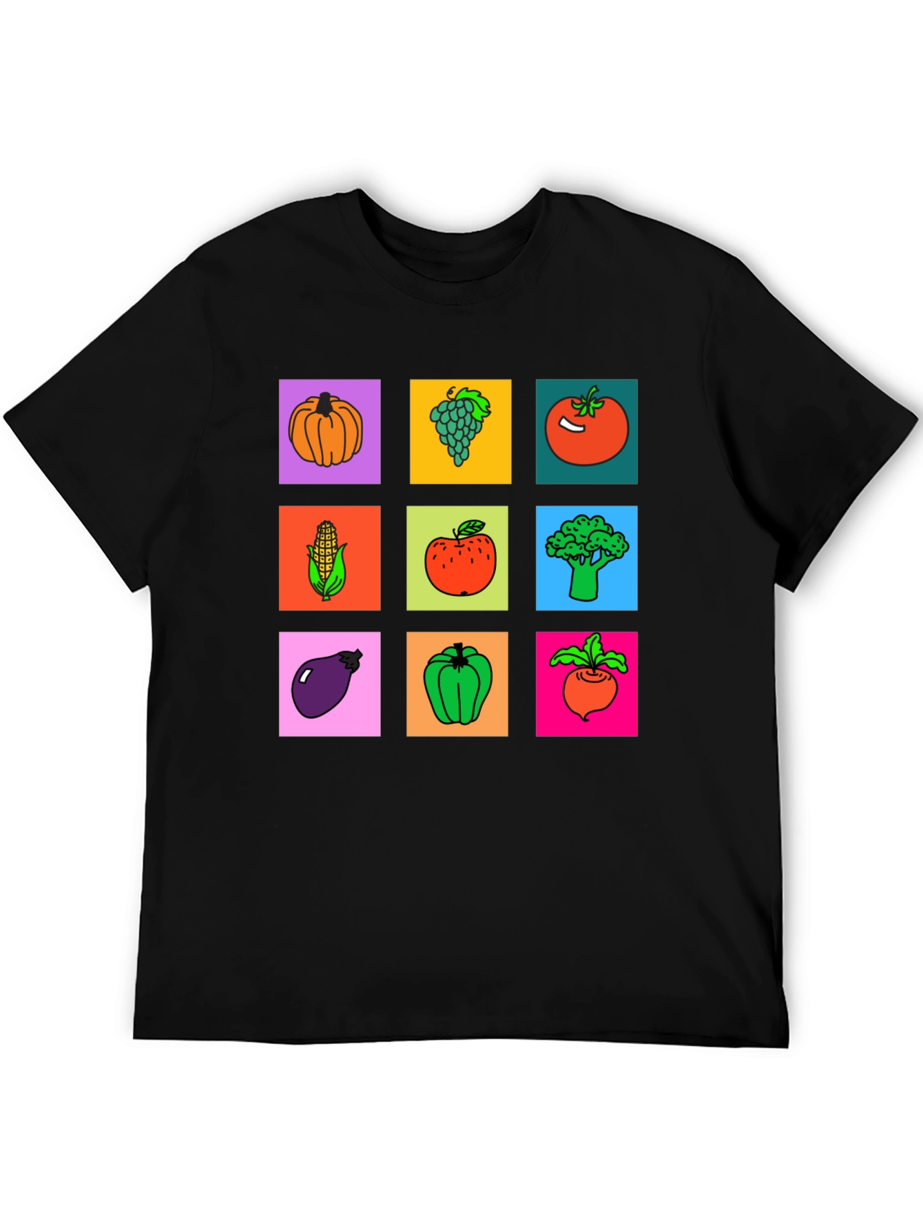 Vibrant Vegetable & Fruit Graphic Print T-Shirt