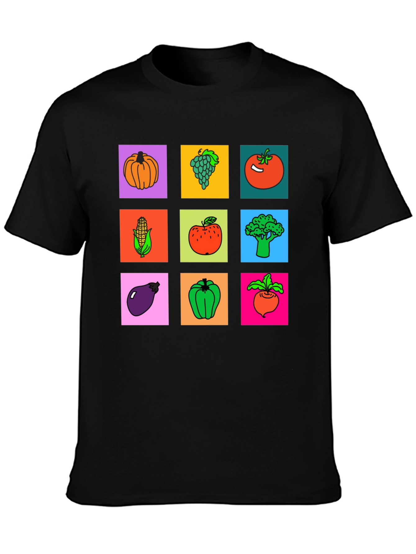 Vibrant Vegetable & Fruit Graphic Print T-Shirt