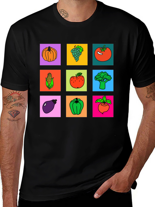 Vibrant Vegetable & Fruit Graphic Print T-Shirt