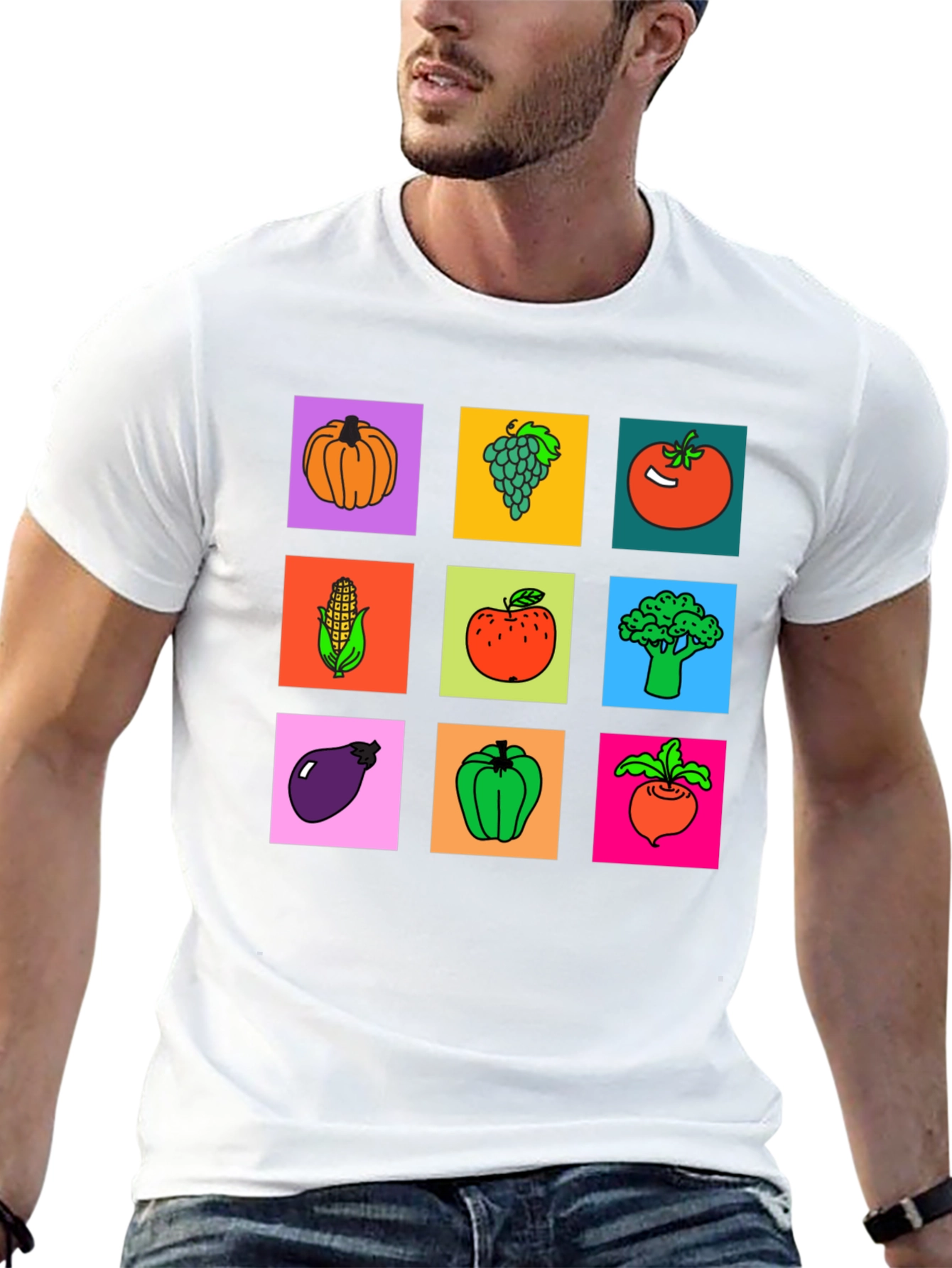 Vibrant Vegetable & Fruit Graphic Print T-Shirt