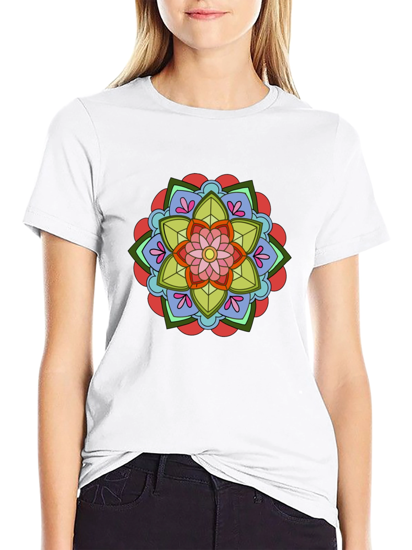 Floral Mandala Graphic Tee - Black Cotton T-Shirt