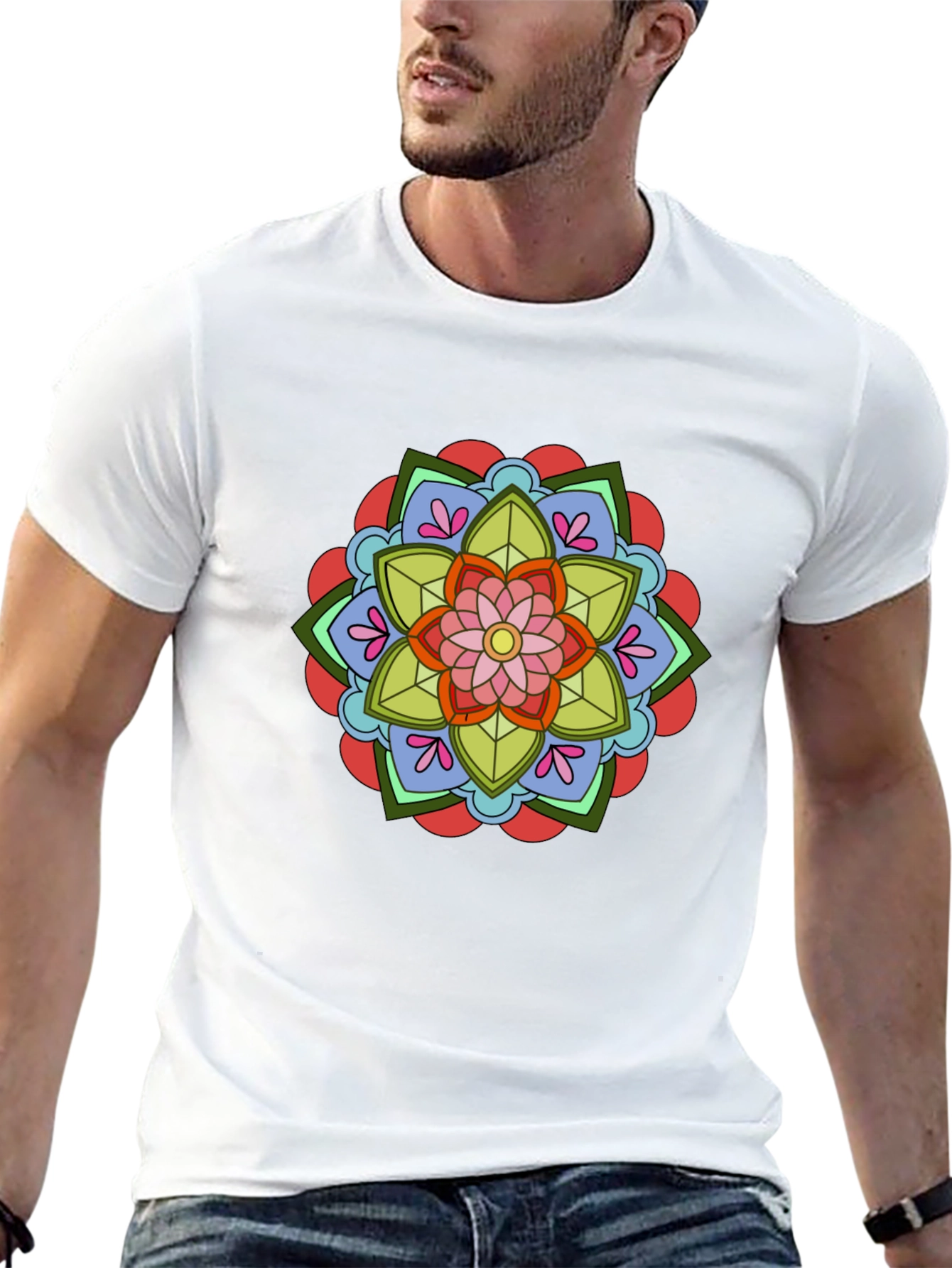 Floral Mandala Graphic Tee - Black Cotton T-Shirt