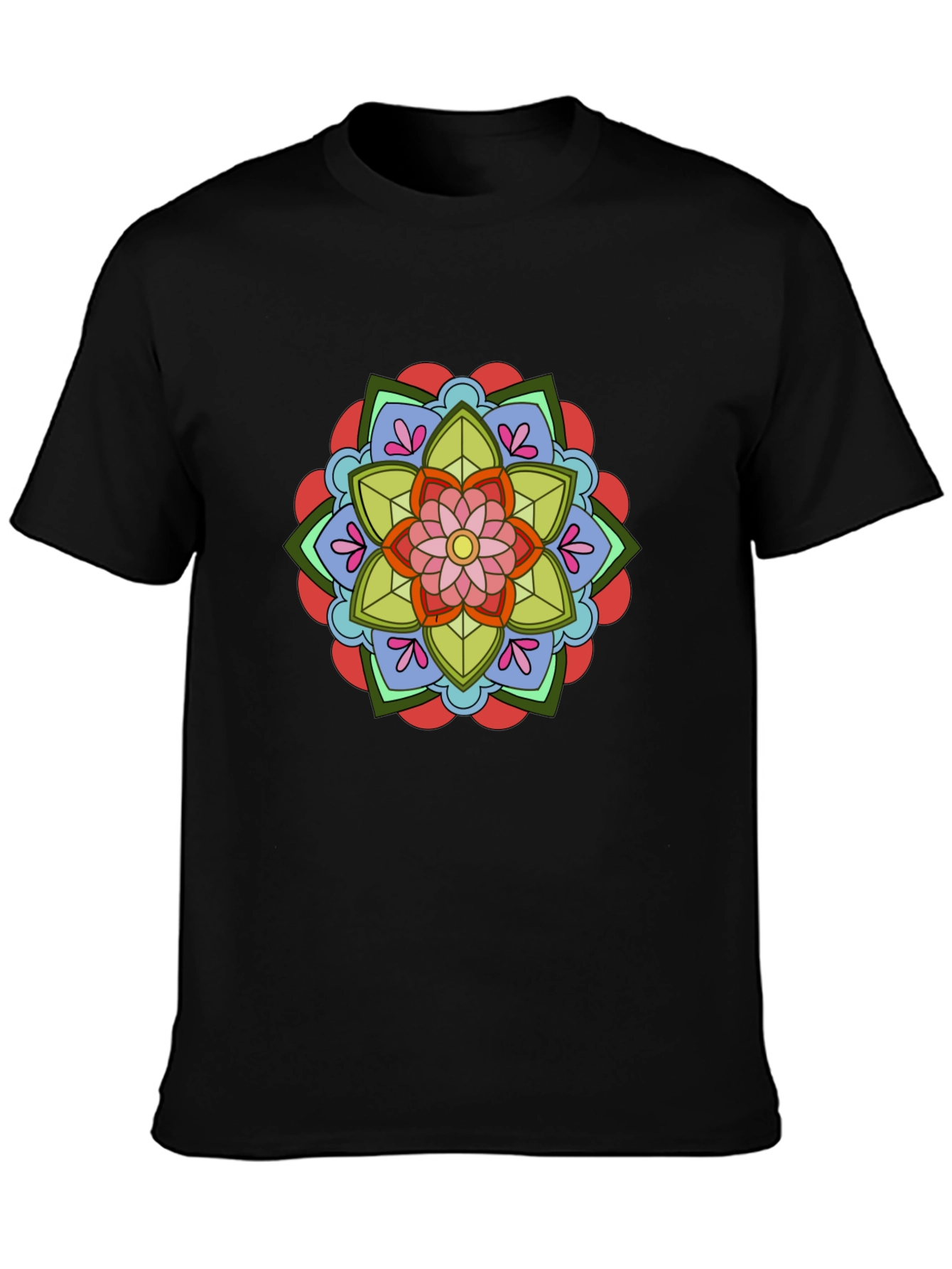 Floral Mandala Graphic Tee - Black Cotton T-Shirt