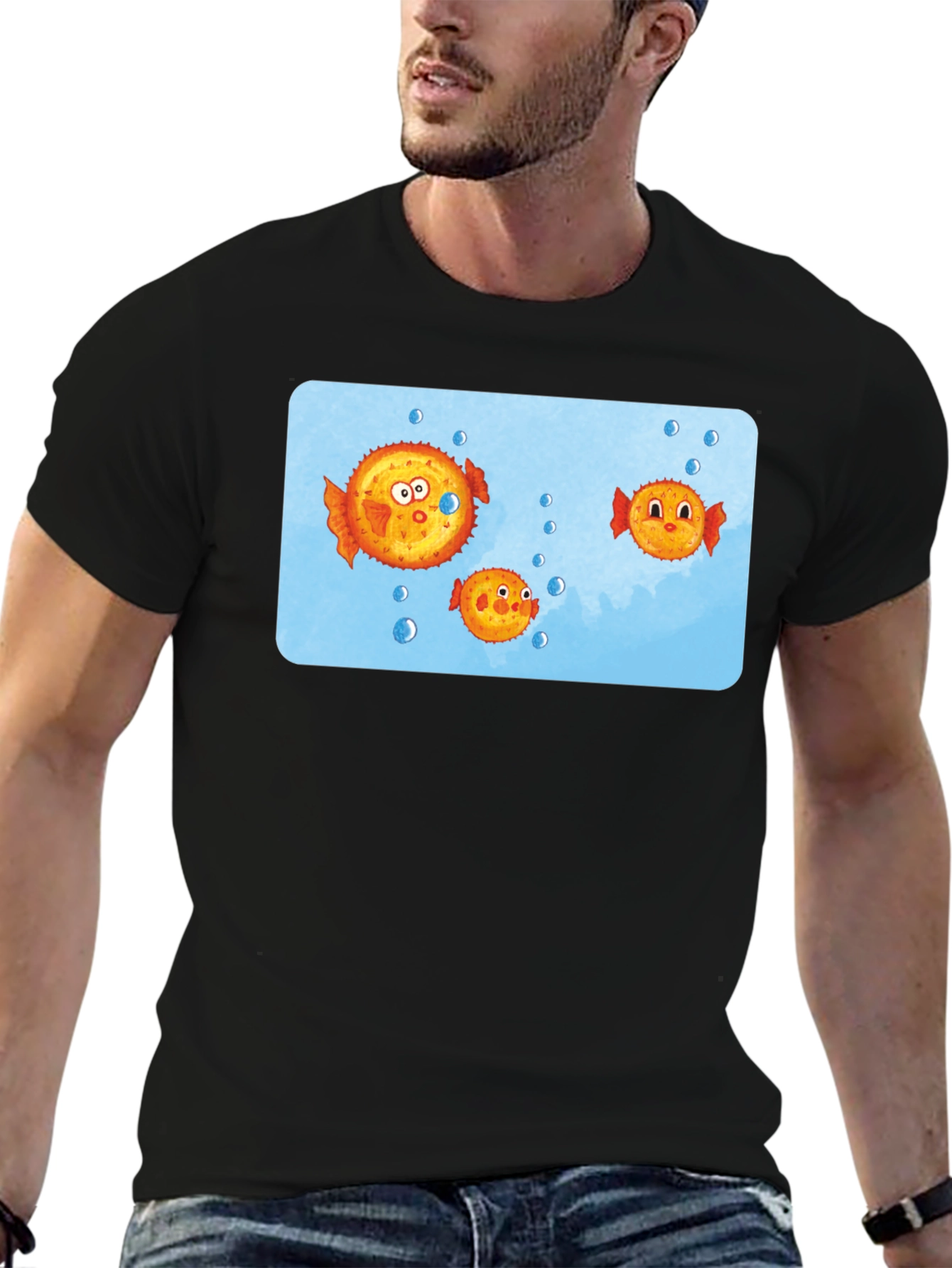 Cartoon Puffer Fish Graphic T-Shirt