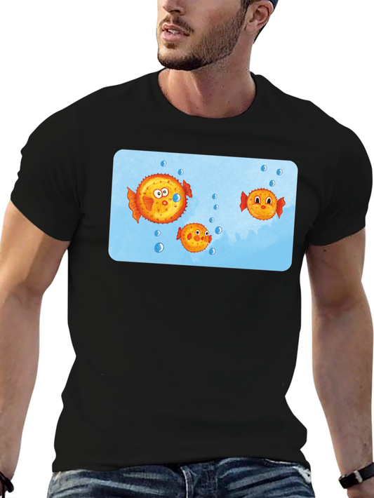Cartoon Puffer Fish Graphic T-Shirt