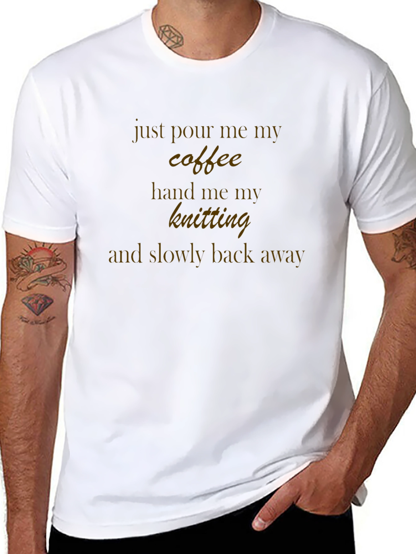 Coffee & Knitting T-Shirt - Back Away Slogan