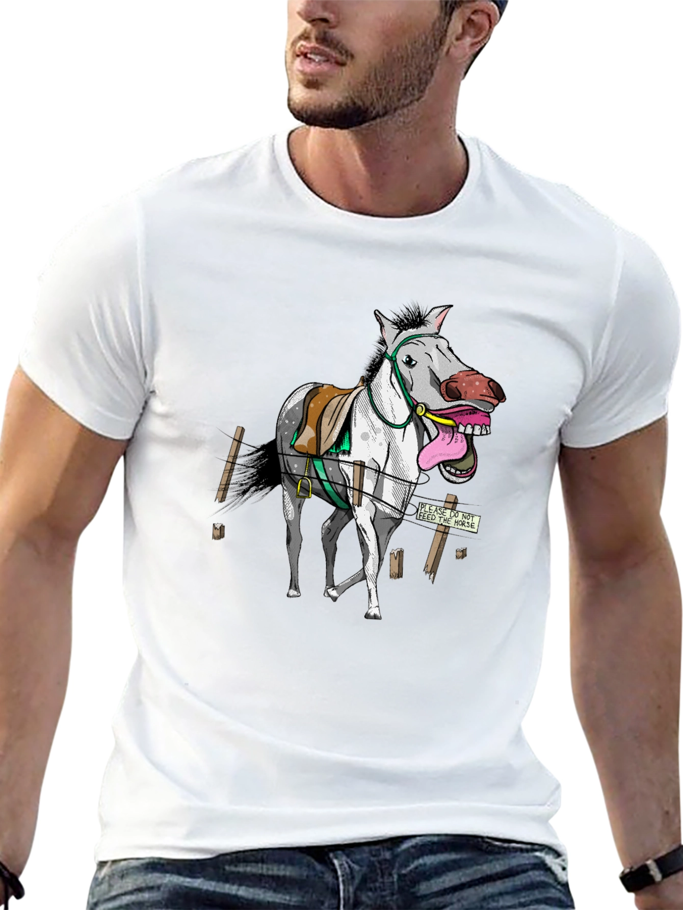 Funny Horse Graphic Tee - Black Cotton T-Shirt
