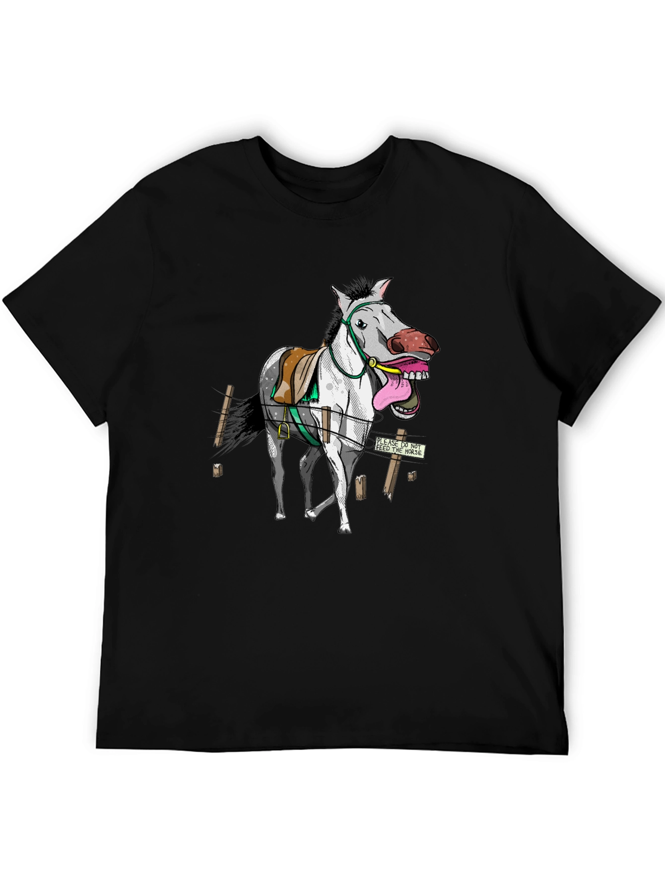 Funny Horse Graphic Tee - Black Cotton T-Shirt