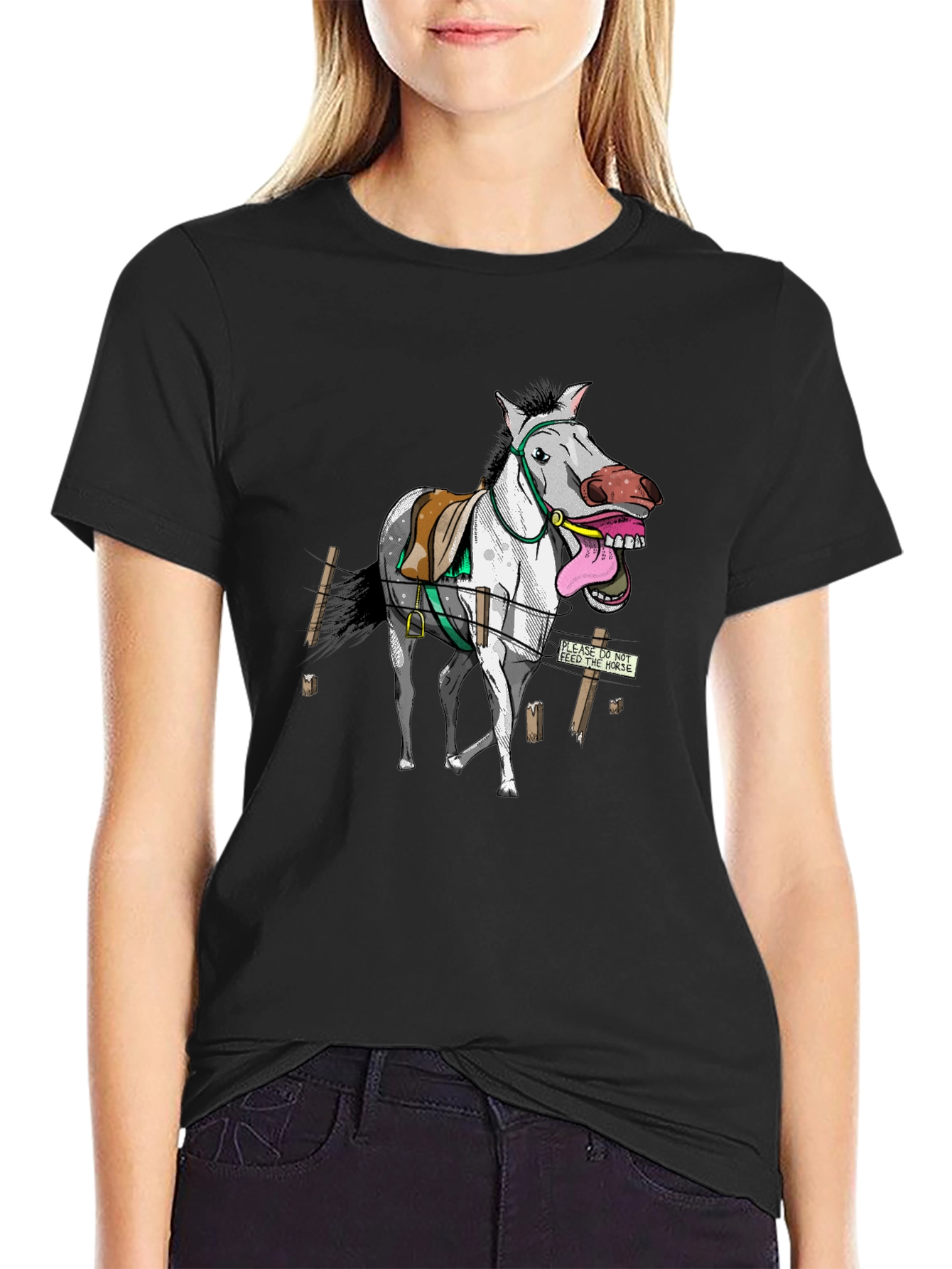 Funny Horse Graphic Tee - Black Cotton T-Shirt