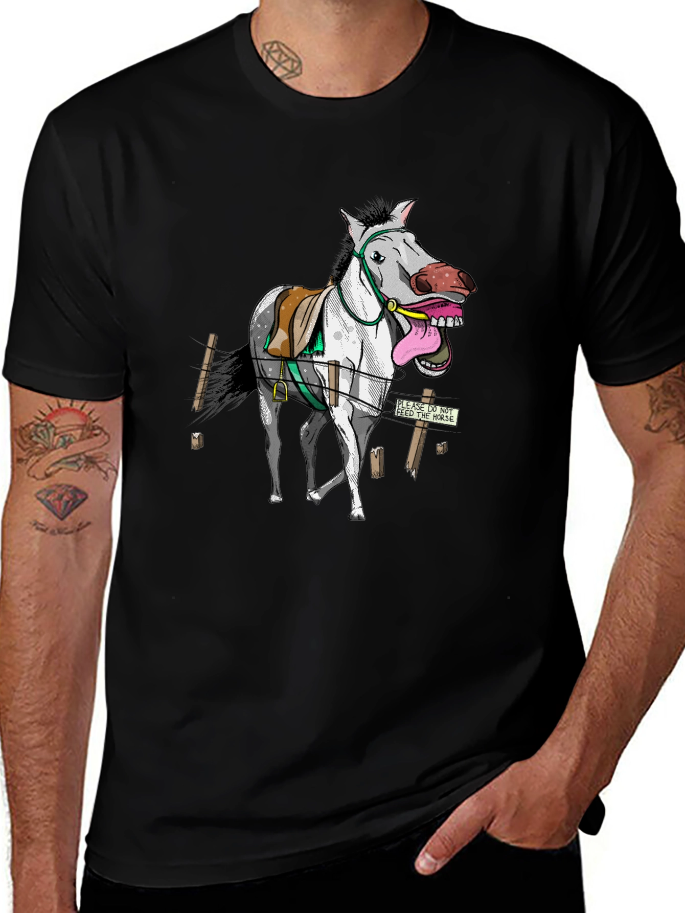 Funny Horse Graphic Tee - Black Cotton T-Shirt