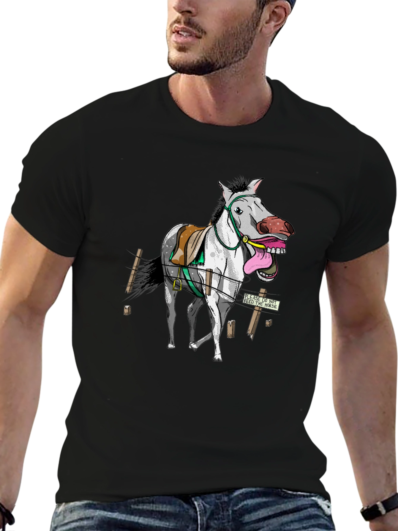 Funny Horse Graphic Tee - Black Cotton T-Shirt
