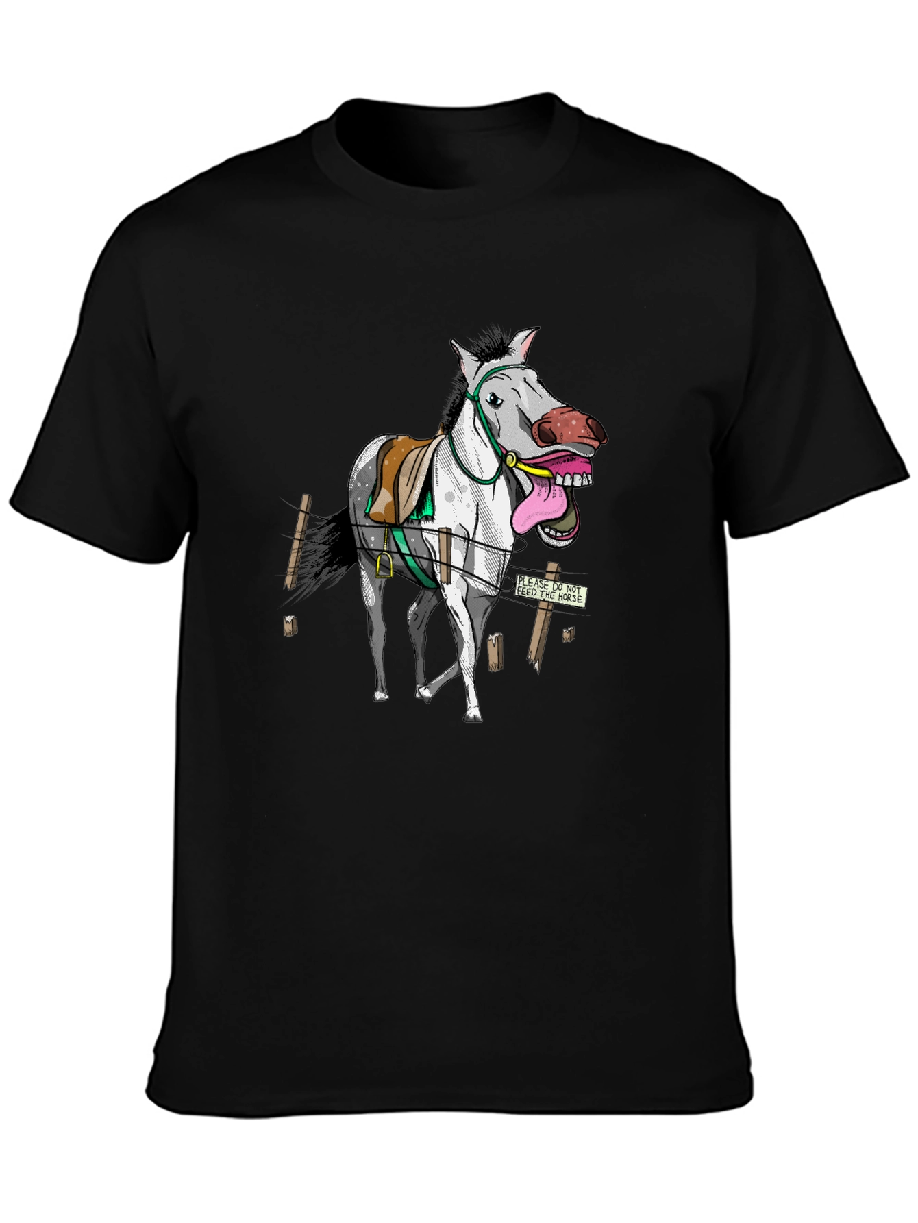 Funny Horse Graphic Tee - Black Cotton T-Shirt