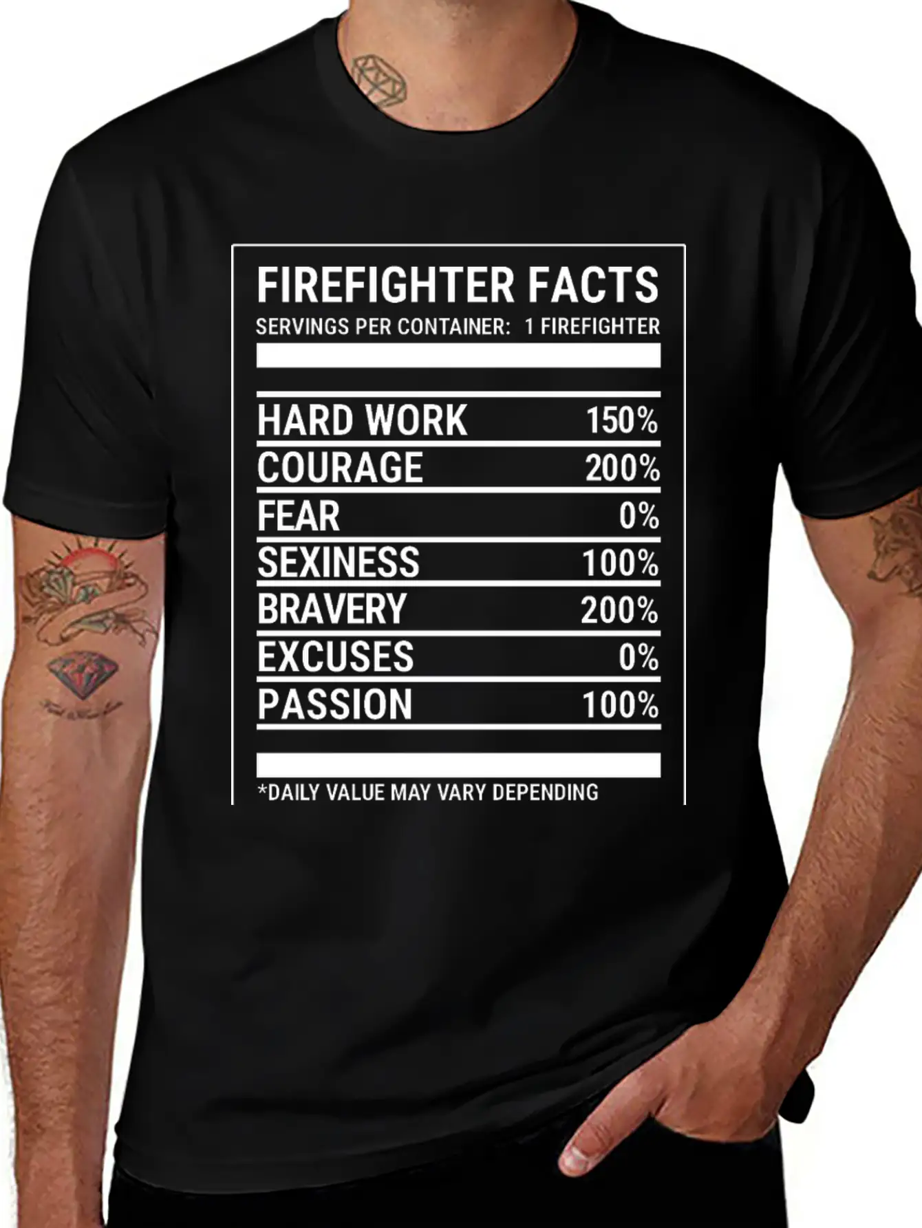 Cool Firefighter Nutrition Facts Fireman T-shirt Unisex Casual T-Shirt – Clean Design For Daily Comfort